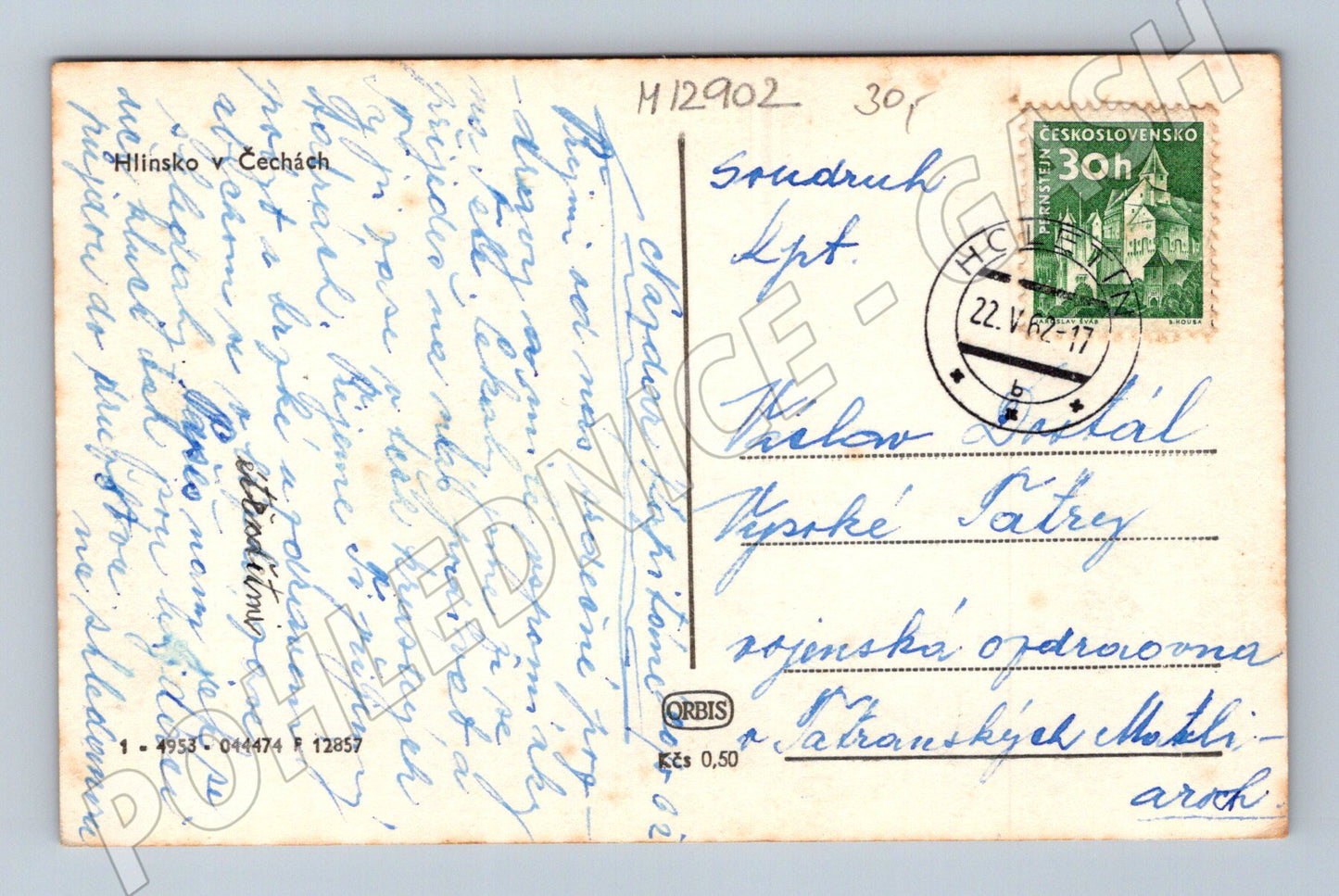 Pohlednice Hlinsko škola odeslaná 1953 malý formát (M12902)