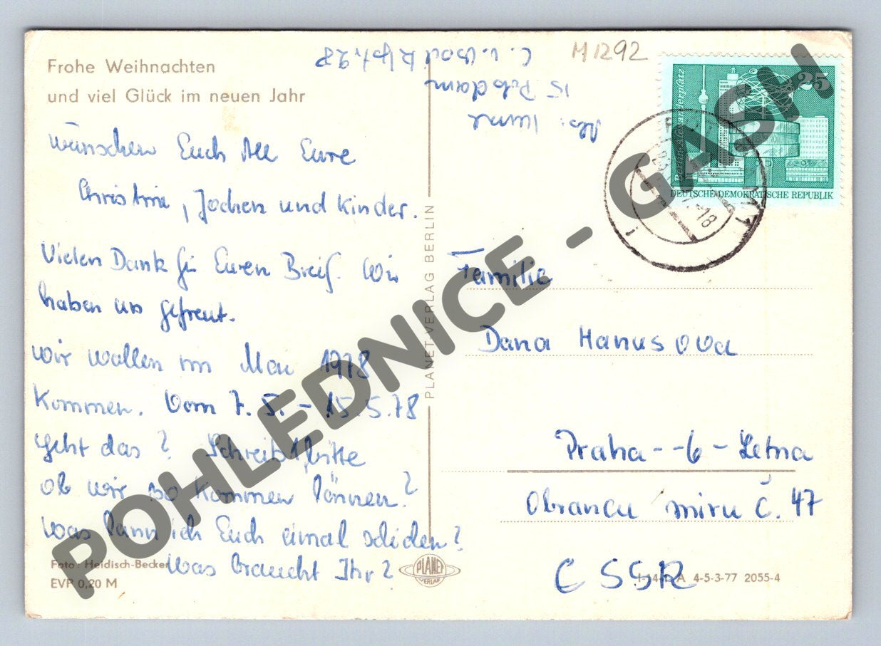 Pohlednice DDR 1977 svíčka stromeček (M1292)