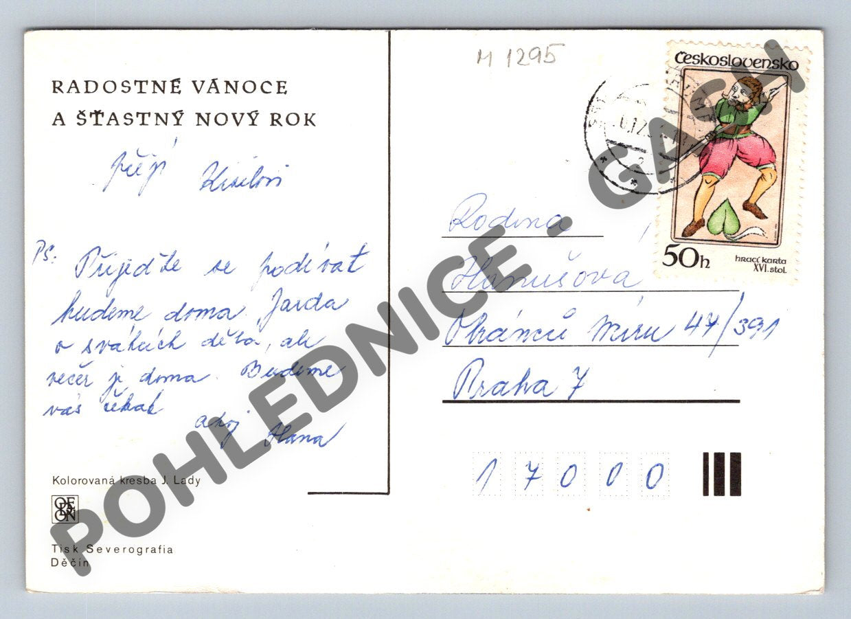 Pohlednice Josef Lada zimní vesnice Vánoce (M1295)