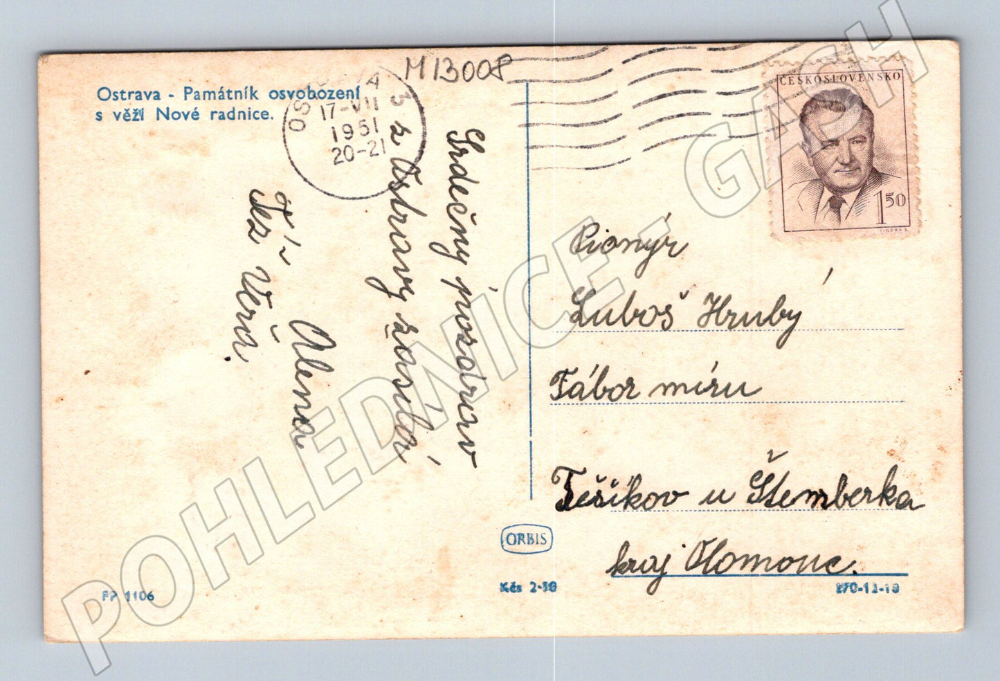 Pohlednice Ostrava Památník osvobození a Nová radnice (M13008)