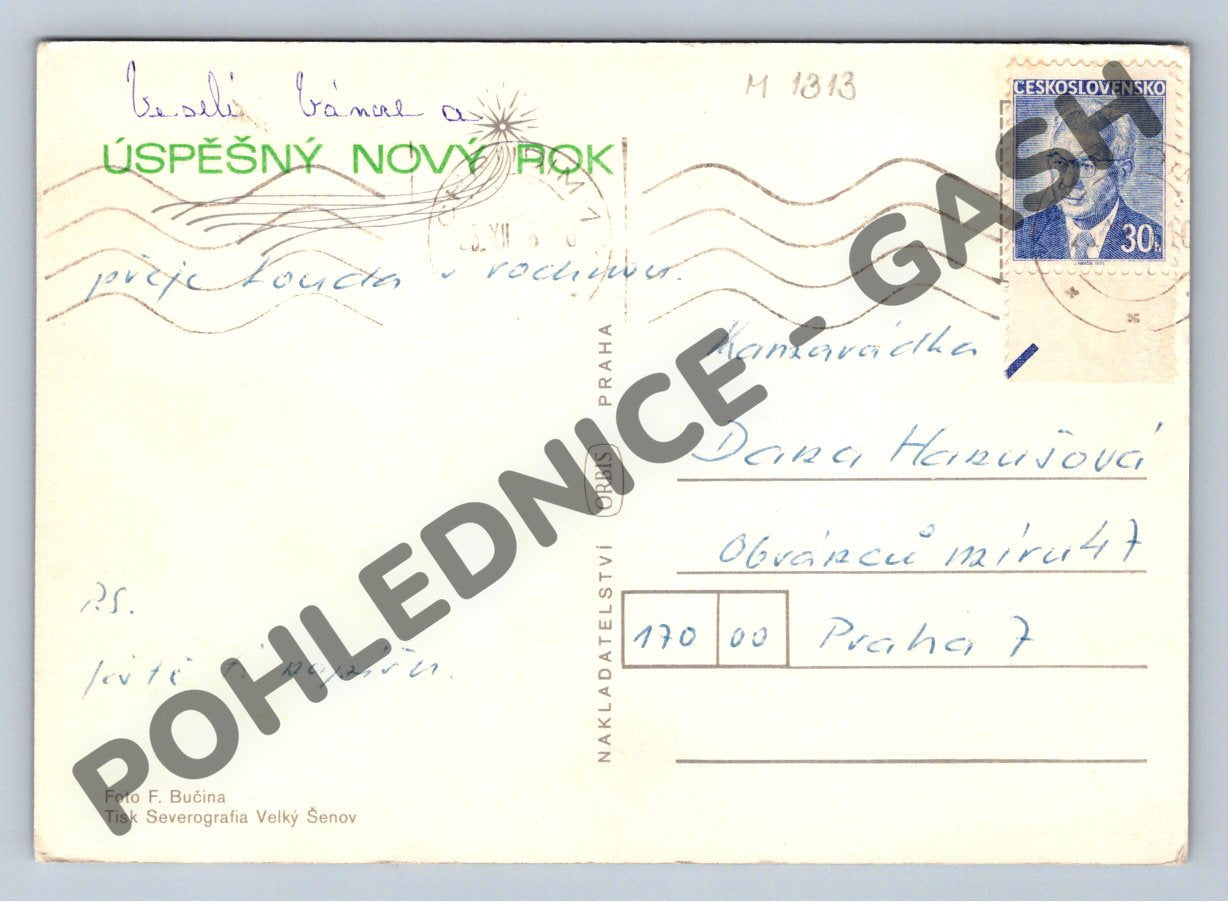 Pohlednice ČSR zvonečky jmelí 30 haléřů (M1313)
