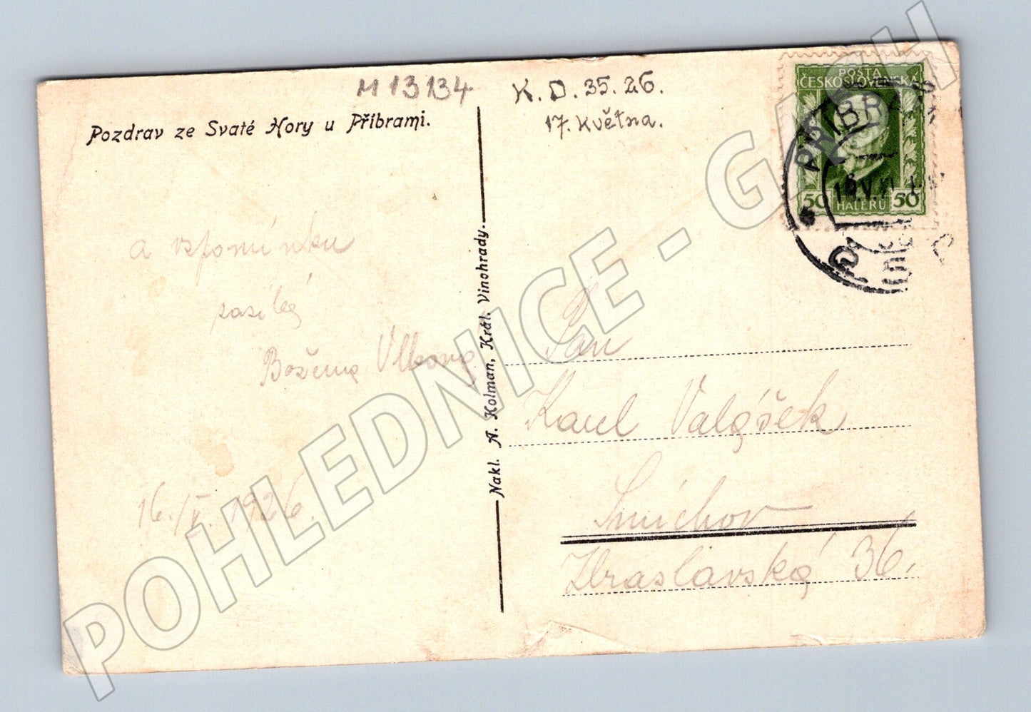 Pohlednice Svatá Hora u Příbrami 1926 (M13134)