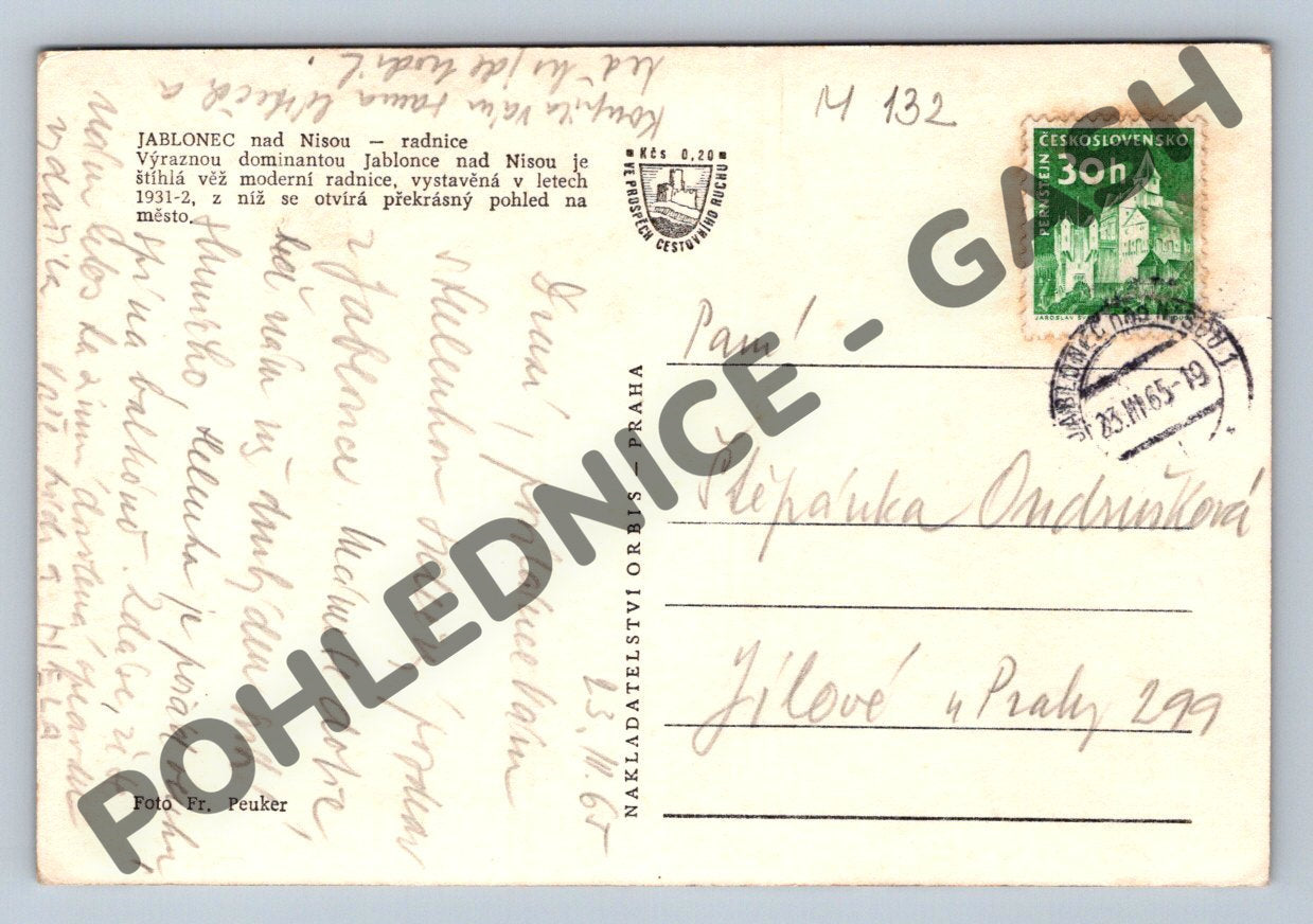 Pohlednice Jablonec radnice pohled do 1950 (M132)