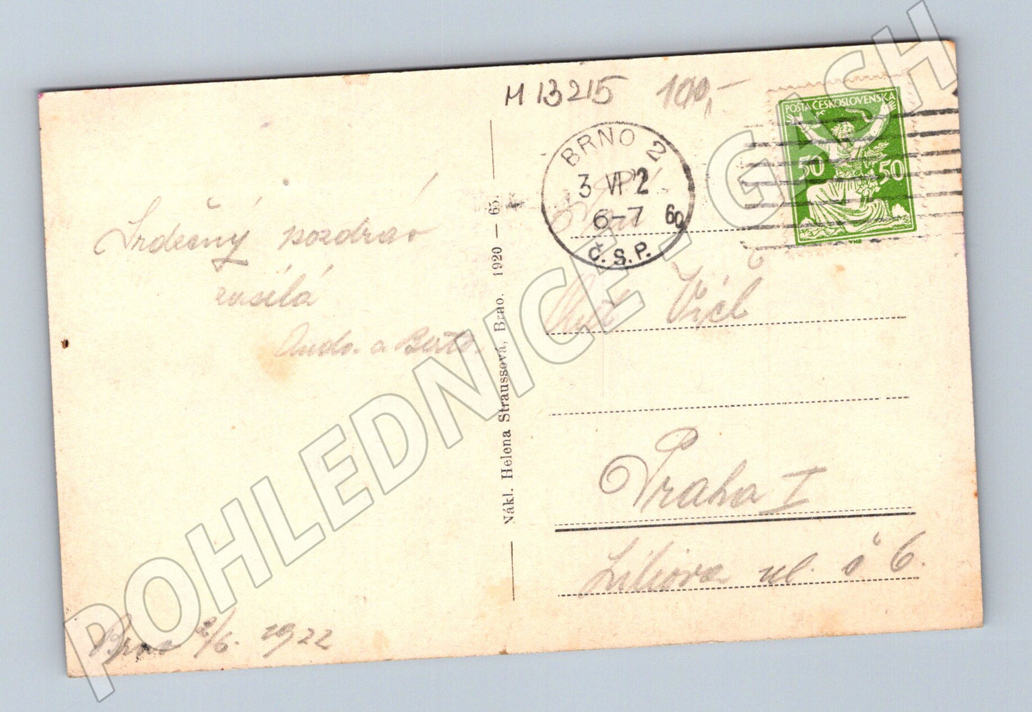 Pohlednice Brno celkový pohled 1922 černobílá (M13215)