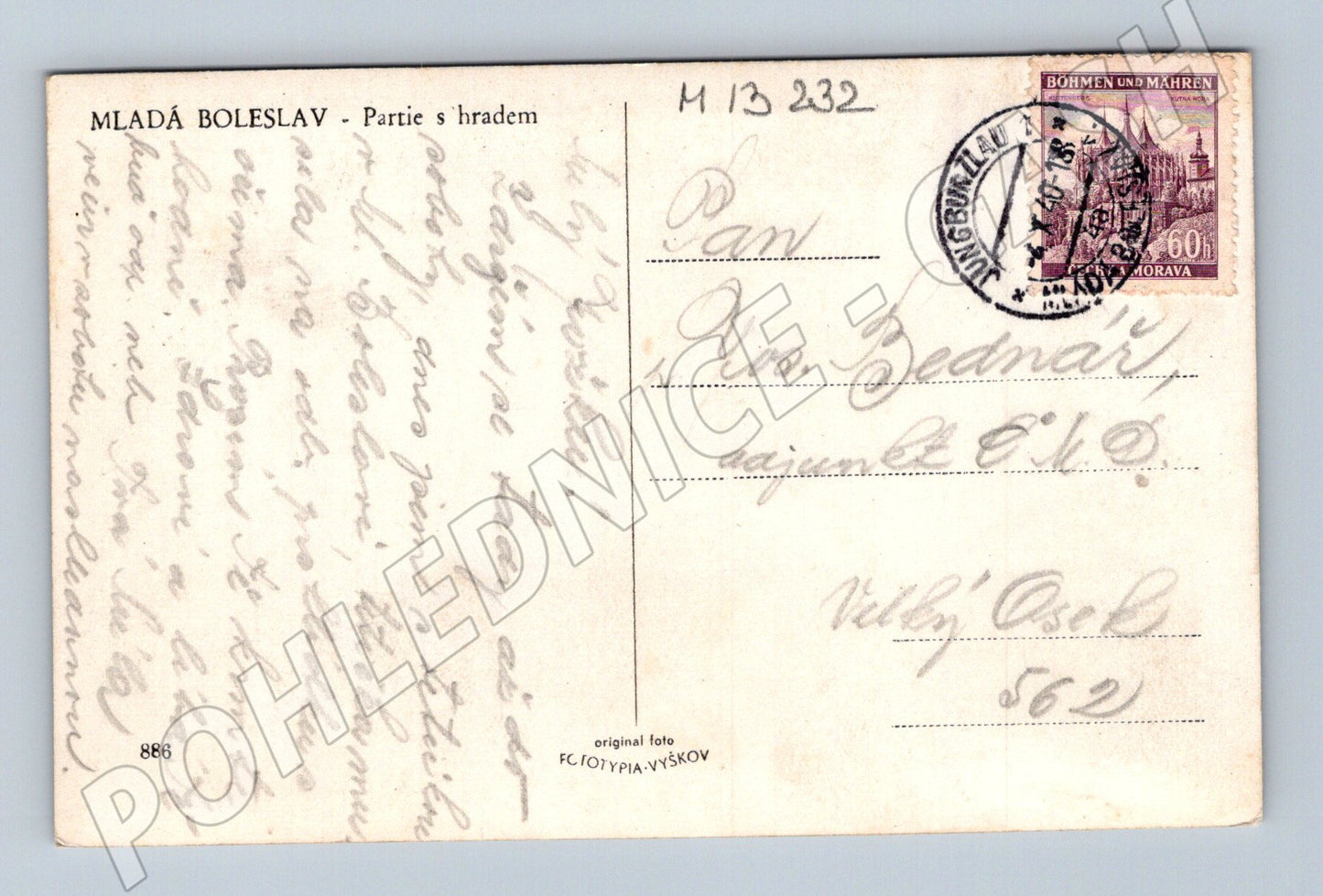 Pohlednice Mladá Boleslav partie s hradem protektorát (M13232)