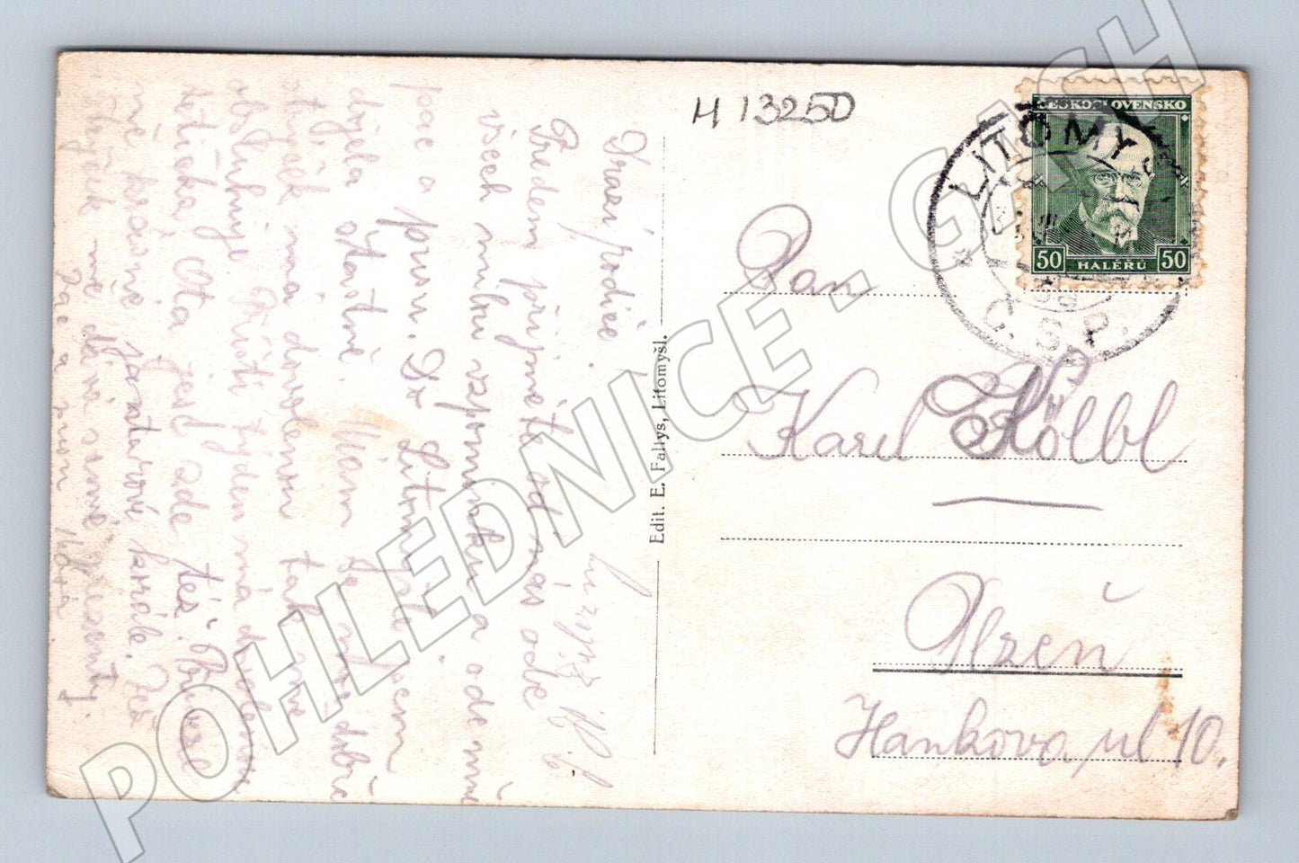 Pohlednice Litomyšl Masarykova čtvrť razítko a známka do 1950 (M13250)
