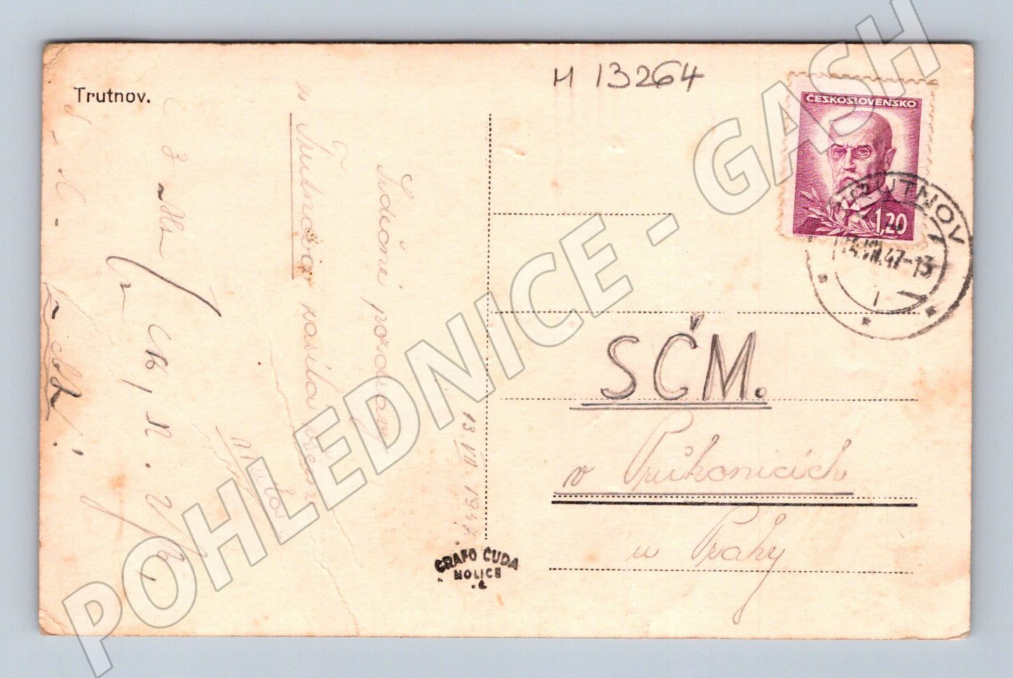 Pohlednice Trutnov historická razítko 1947 (M13264)