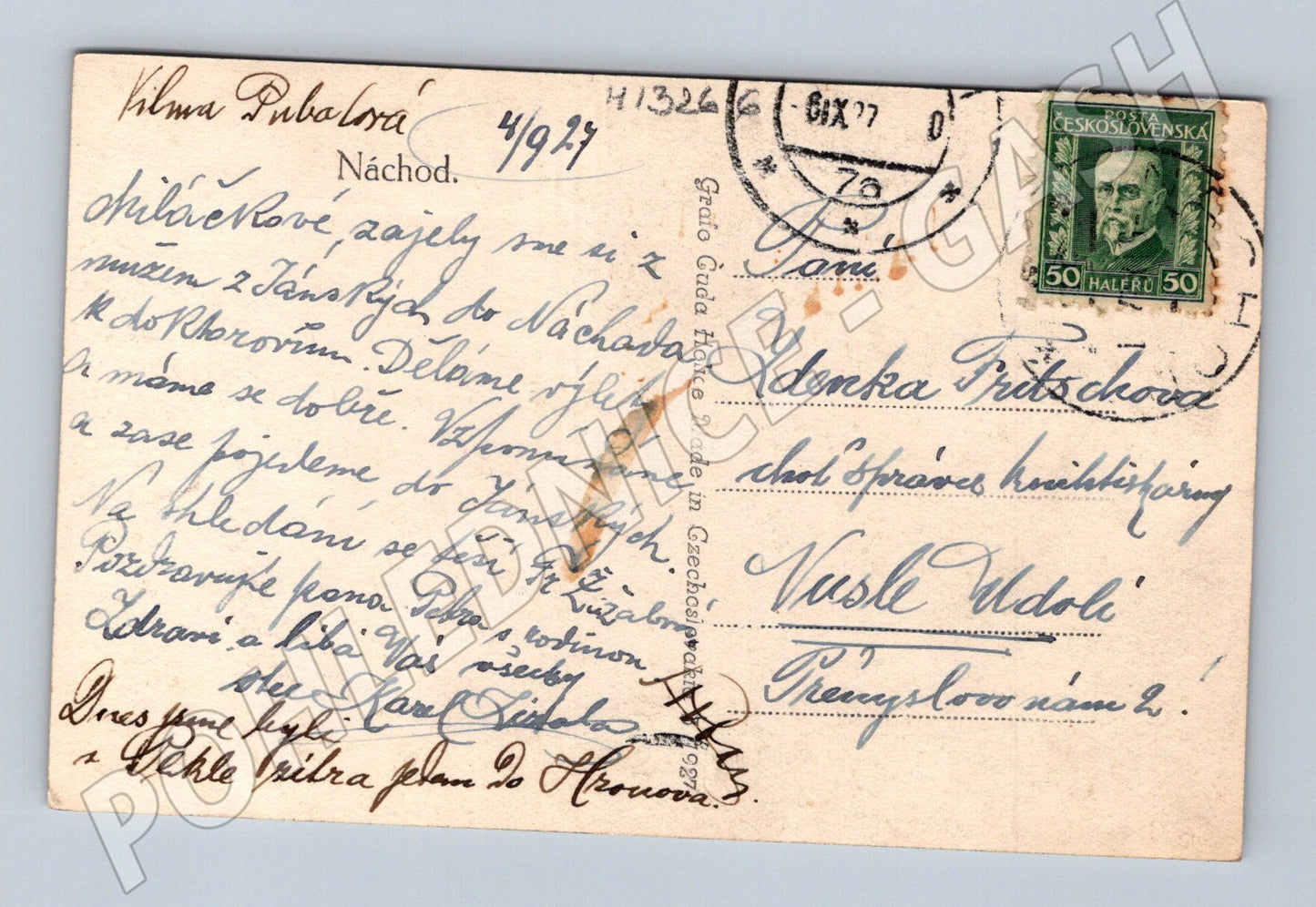 Pohlednice Náchod zámek 1927 razítkovaná ČSR (M13266)