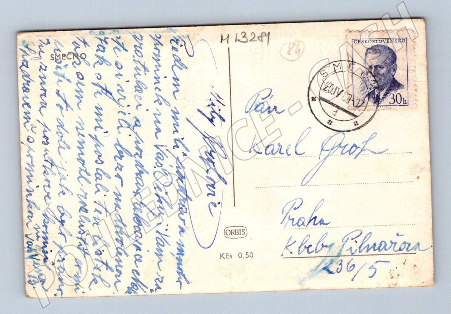 Pohlednice letecký pohled na české město černobílá do 1950 (M13281)
