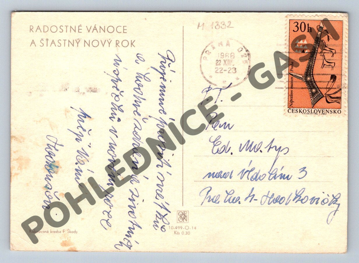 Pohlednice zimní vesnice kolorovaná 1966 (M1332)