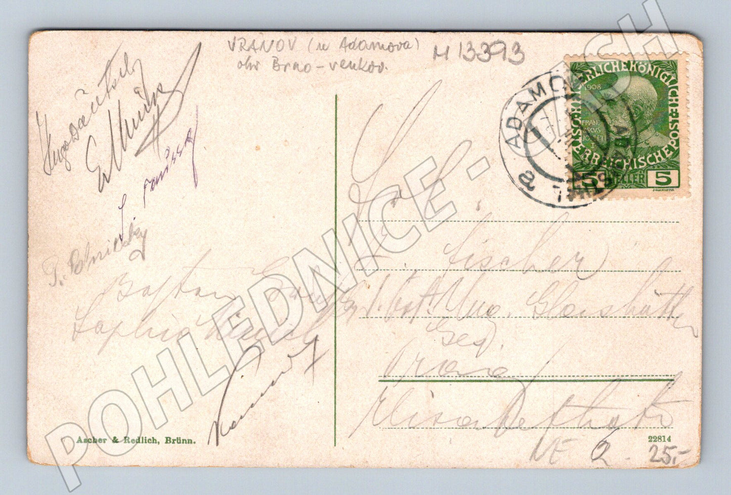 Pohlednice Vranov nad Dyjí historická odeslaná 1908 (M13393)