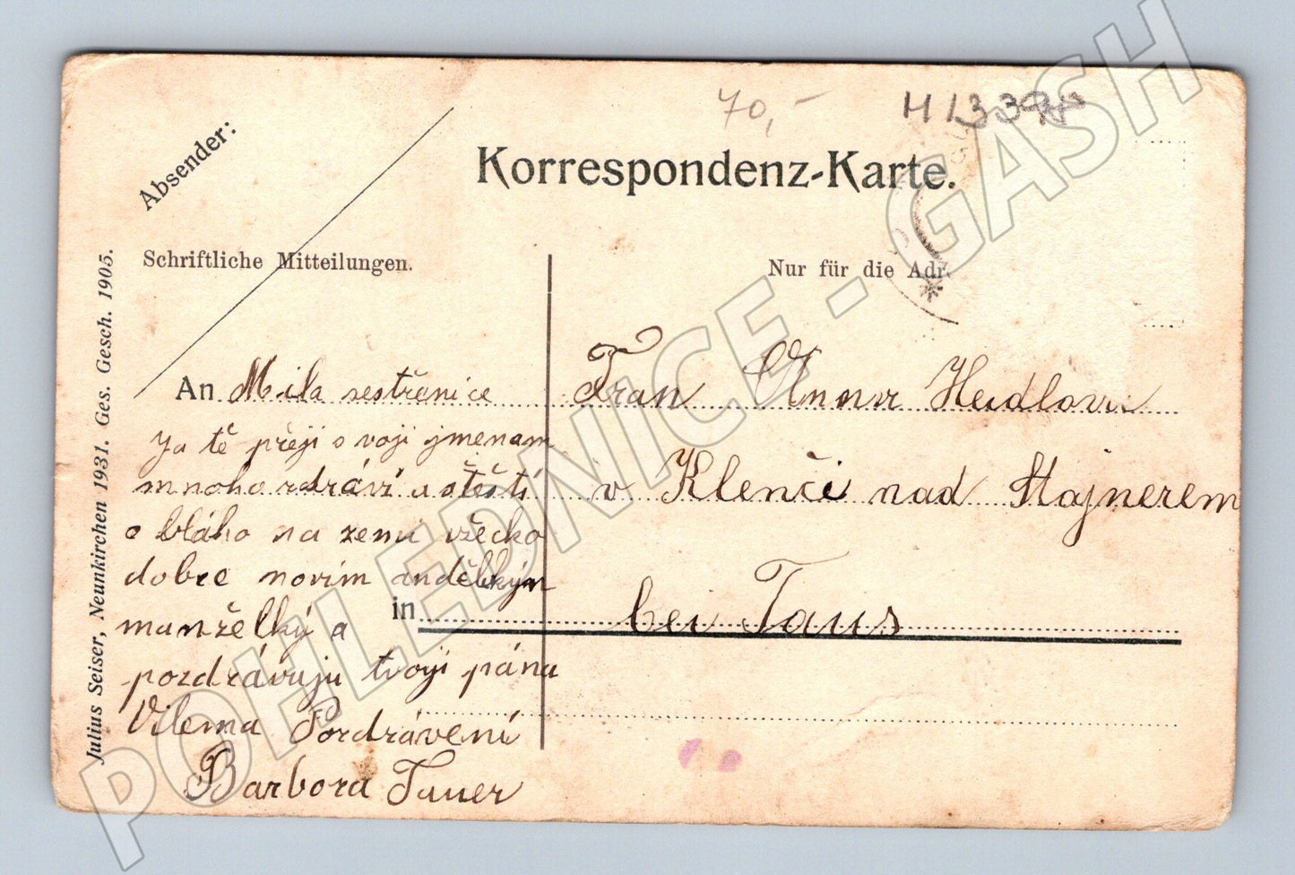 Pohlednice St. Johann am Steinfeld Rakousko 1905 (M13398)