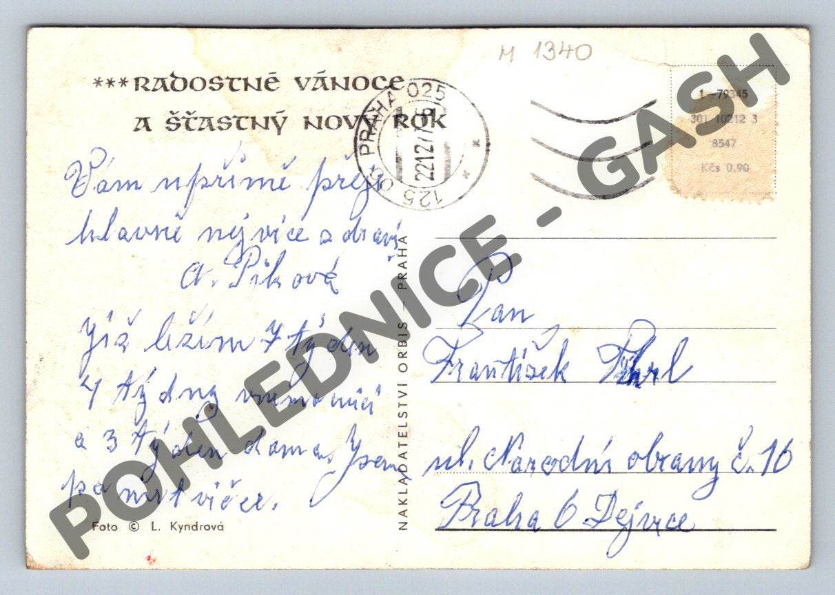 Pohlednice Vánoční ČSR černobílá Orbis (M1340)