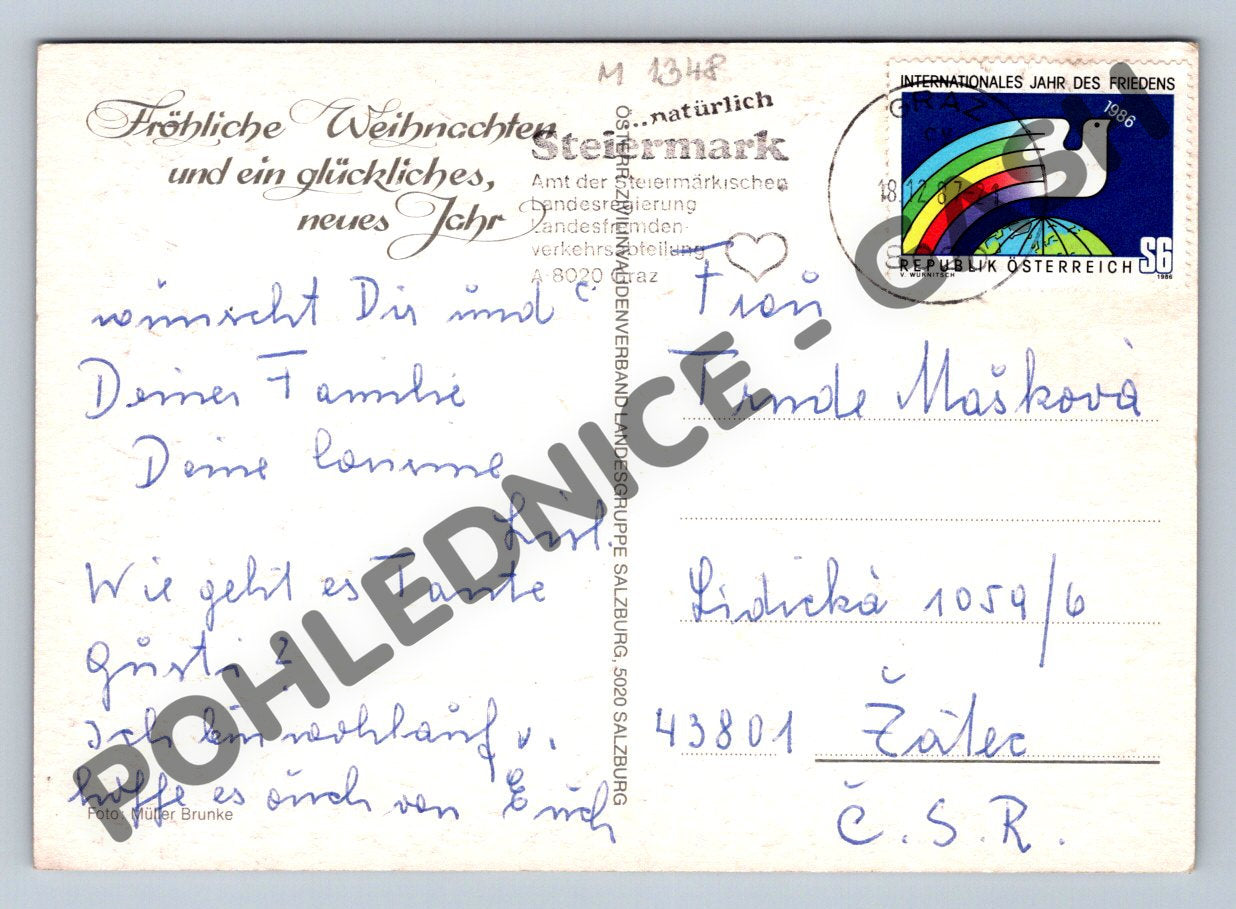 Pohlednice Zimní vesnice Rakousko 1986 (M1348)