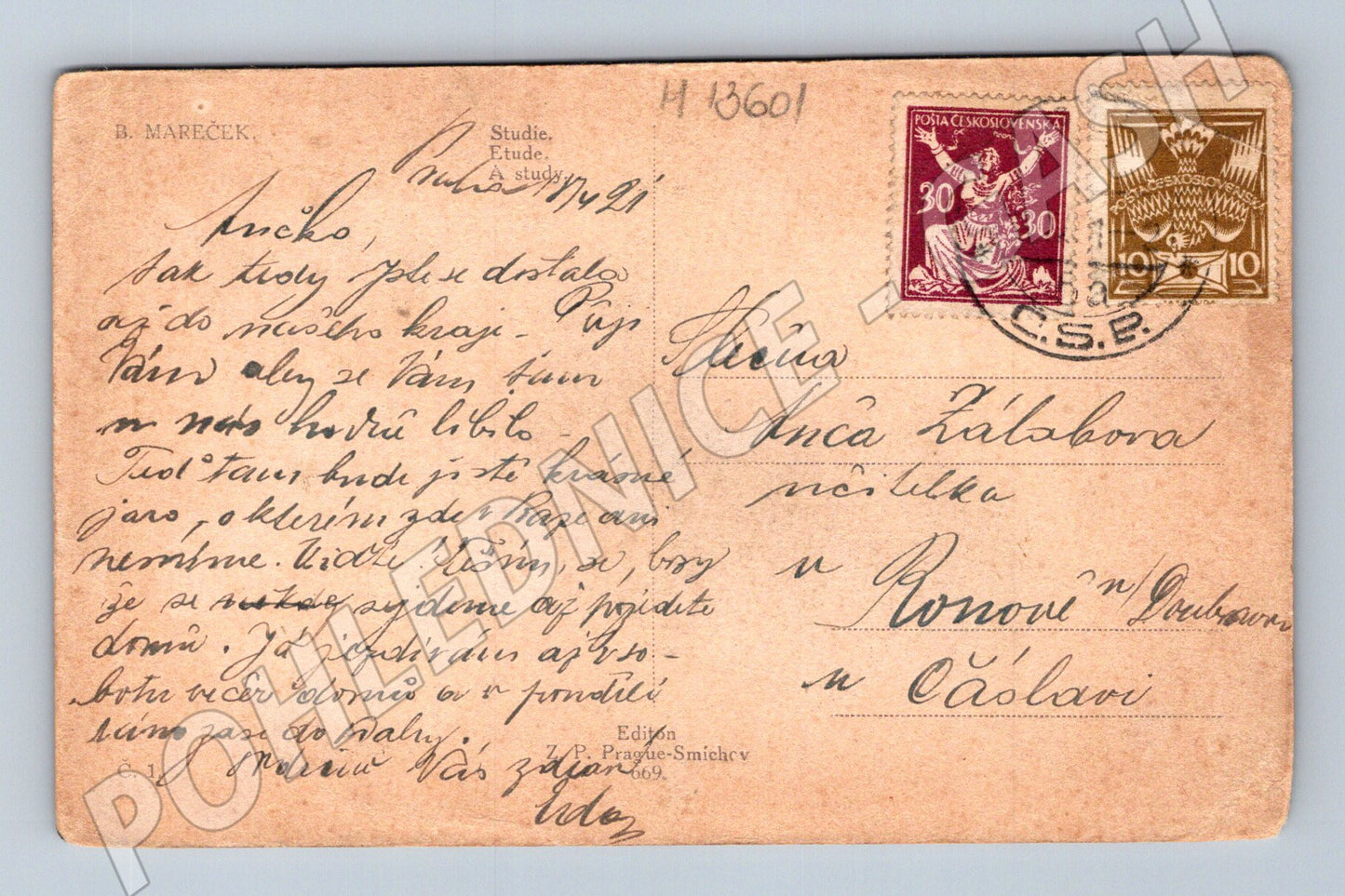 Pohlednice Studie B. Mareček Československo 1921 (M13601)