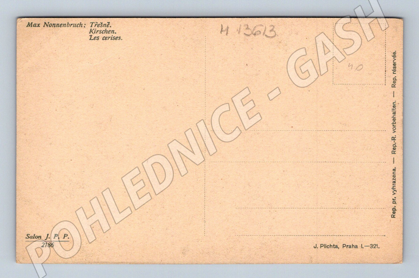 Pohlednice Třešně J. Plichta Praha (M13613)