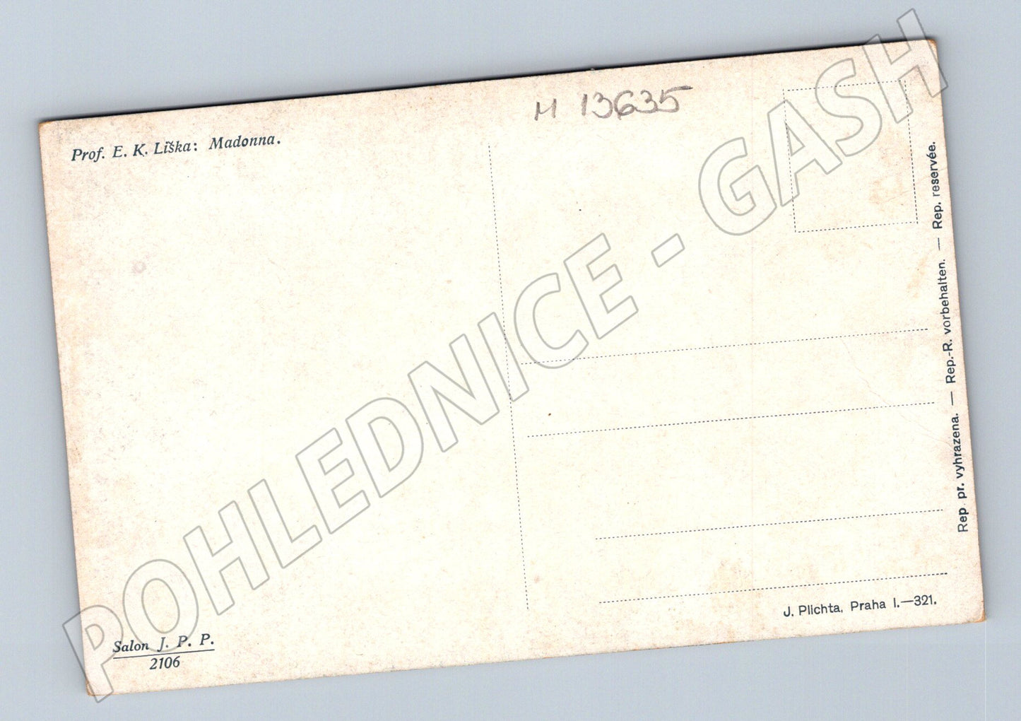 Pohlednice Madonna Prof. E. K. Liška, J. Plichta (M13635)