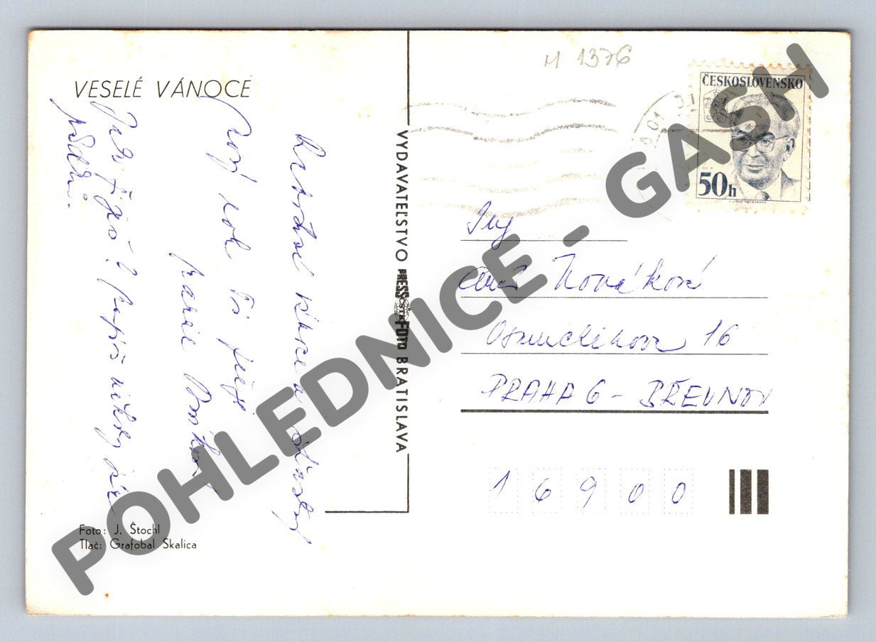 Pohlednice Vánoční ČSSR svíčka jablko ořechy 50. léta (M1376)