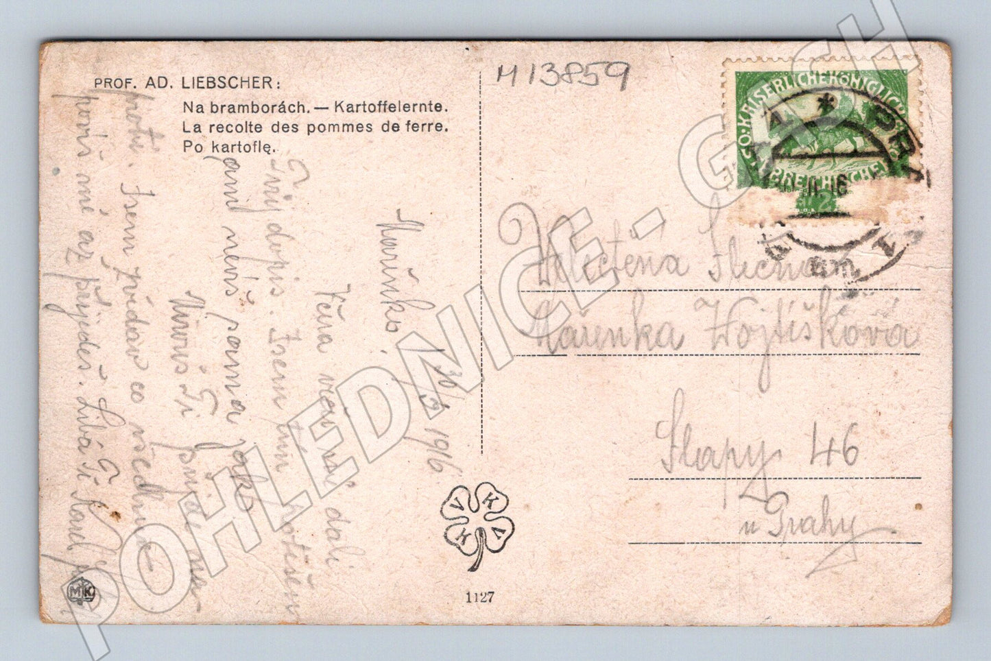 Pohlednice Na bramborách Adolf Liebscher 1916 (M13859)