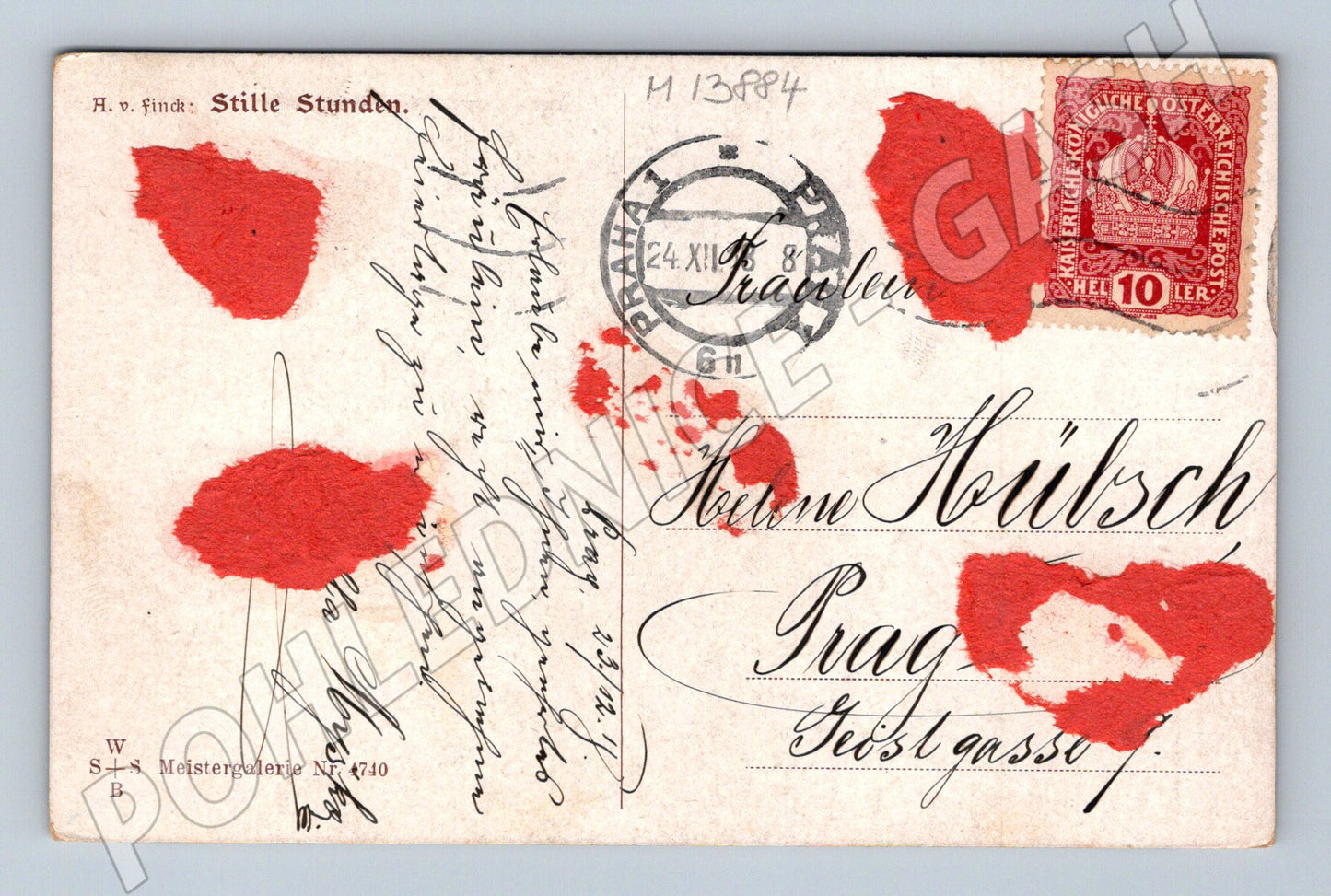 Pohlednice A. v. Finck Stille Stunden 1894 Praha (M13884)