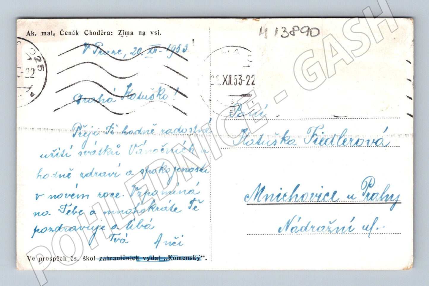 Pohlednice Zima na vsi Čeněk Choděra 1953 (M13890)