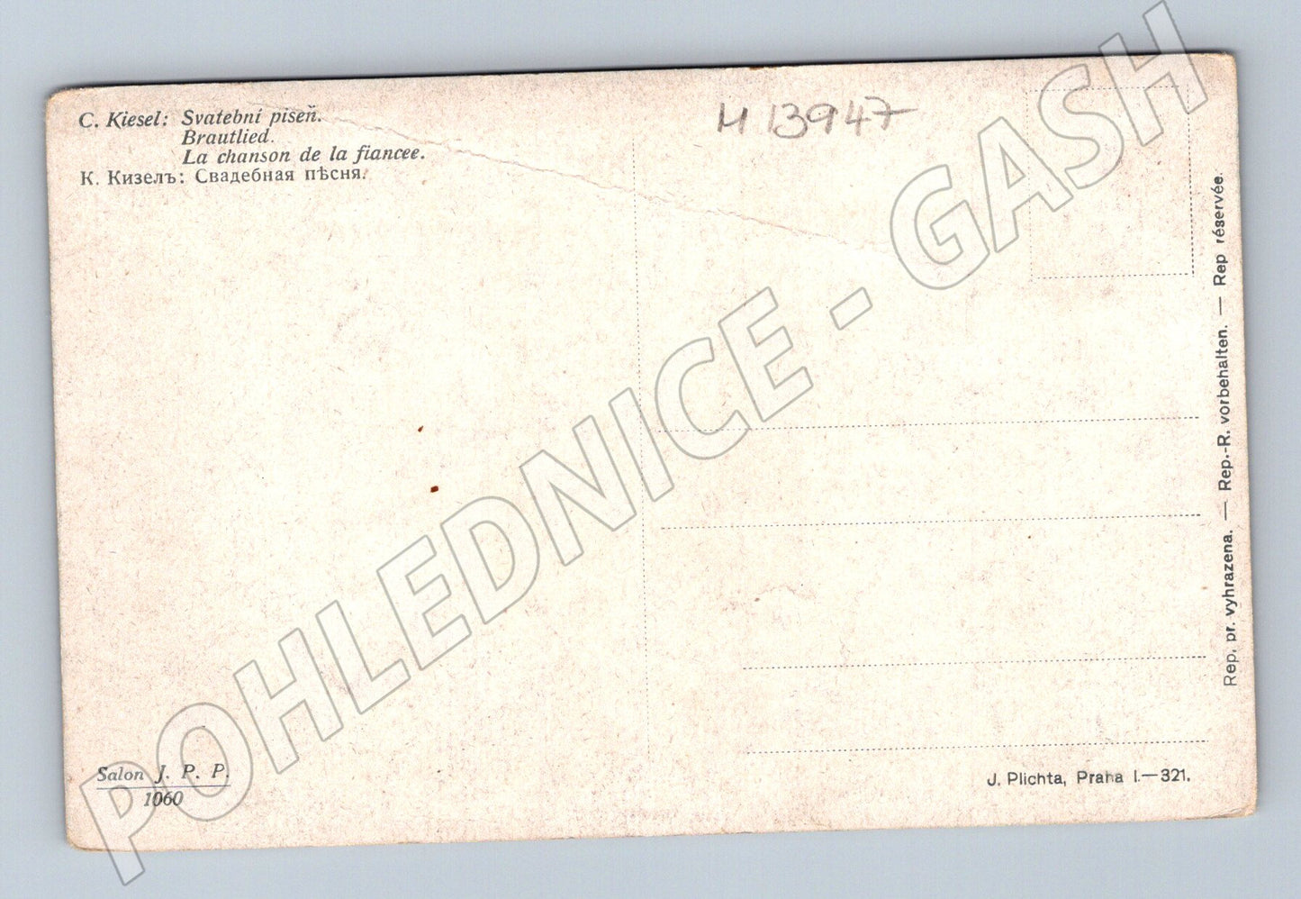 Pohlednice C. Kiesel – Svatební píseň, J. Plichta (M13947)