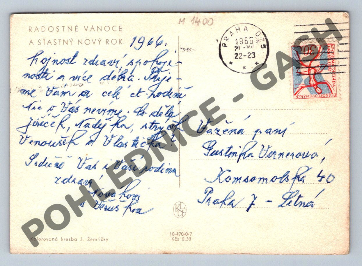 Pohlednice Vánoční 1965 kresba J. Žemlička (M1400)