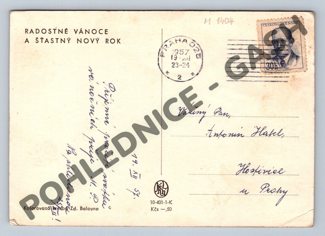 Pohlednice Vánoční Zdeněk Baloun 1957 (M1404)