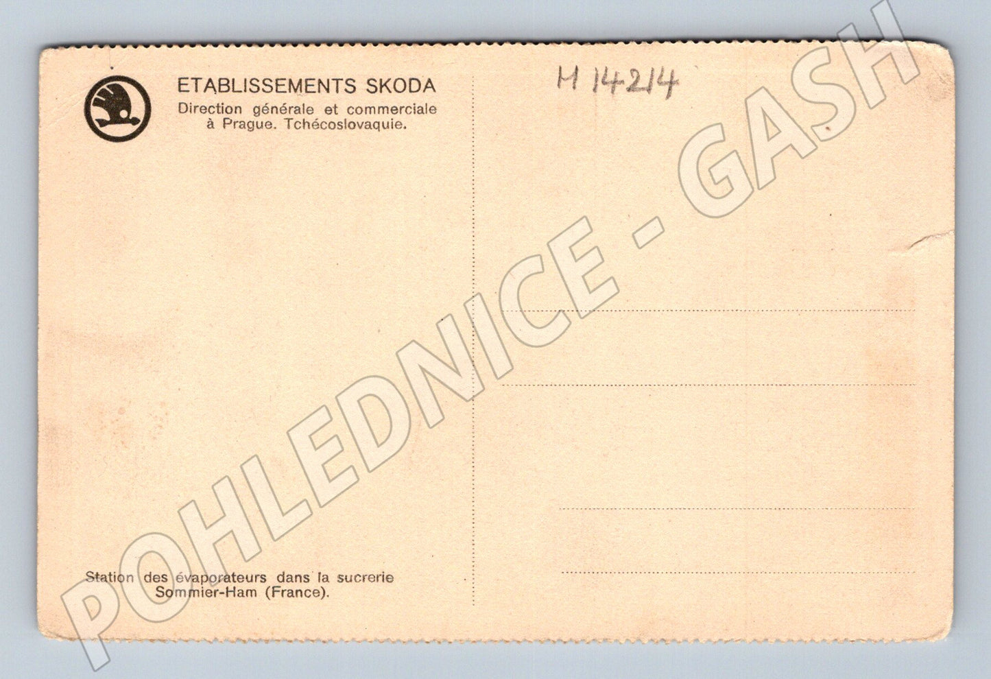 Pohlednice Škoda – evaporátory cukrovar Sommiers-Ham (M14214)