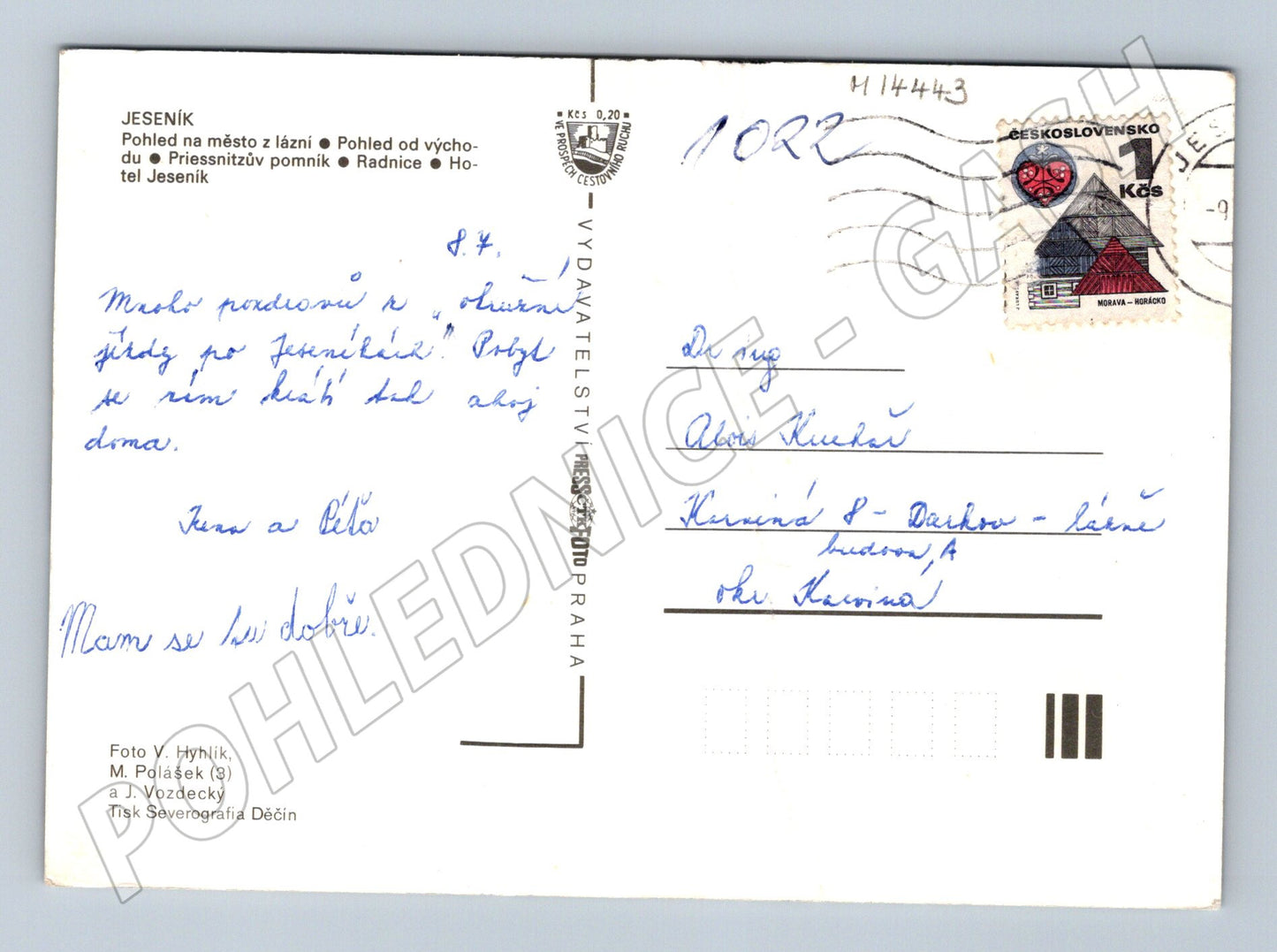 Pohlednice Jeseník koláž, radnice, hotel, Priessnitzův pomník (M14443)