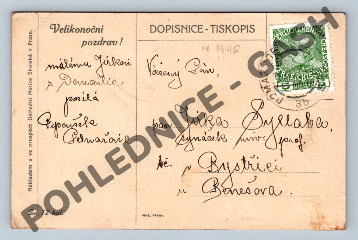 Pohlednice Velikonoční český lidový kroj 1909 (M1446)
