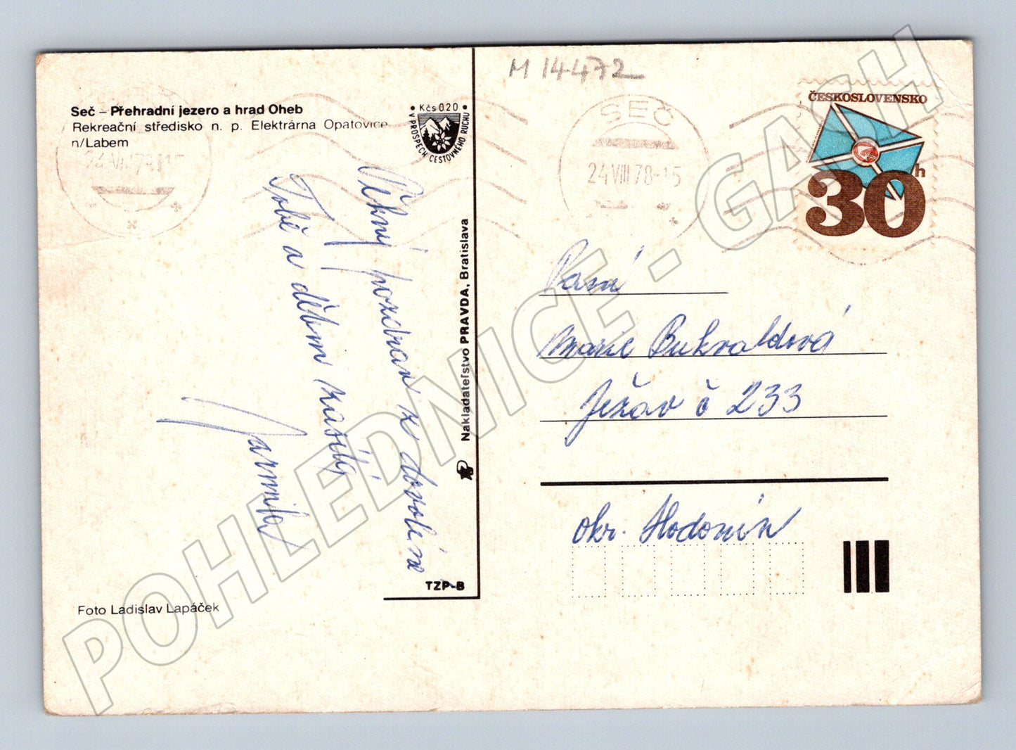 Pohlednice Přehrada Oheb, 1978 (M14472)