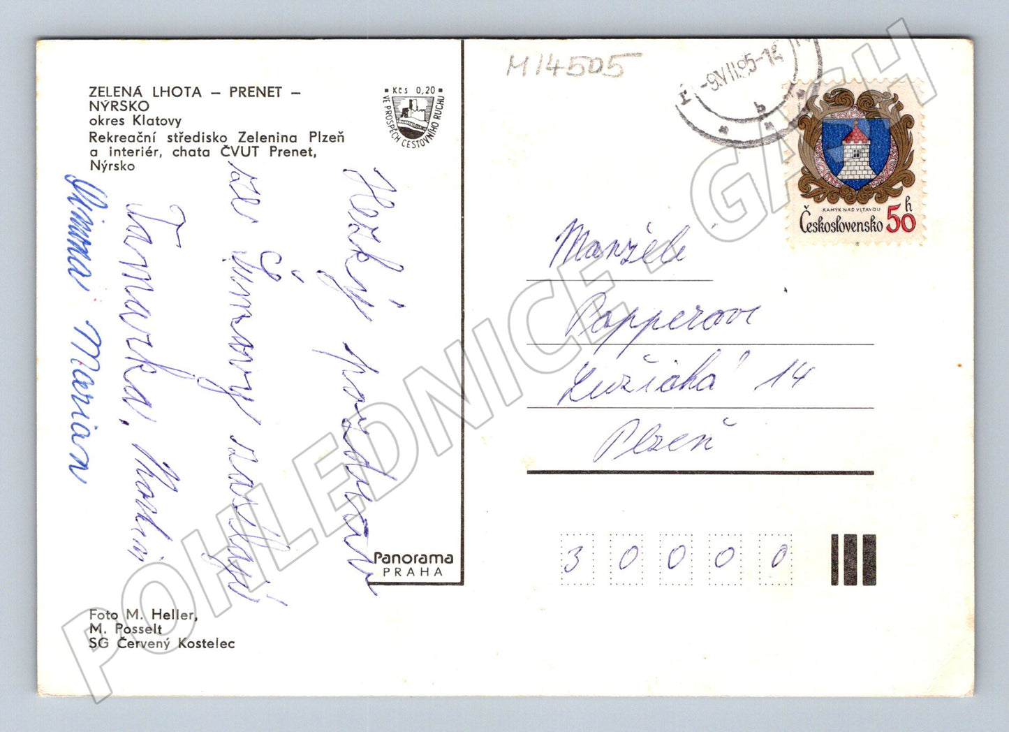 Pohlednice Zelená Lhota Prenet Nýrsko ČSSR (M14505)
