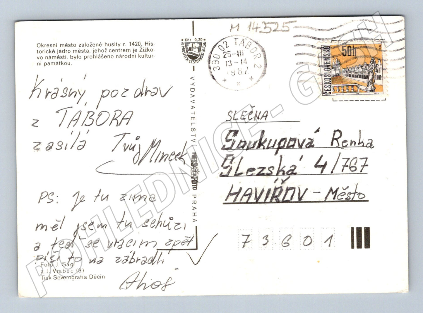 Pohlednice Pozdrav z Tábora historická barevná, 1982(M14525)
