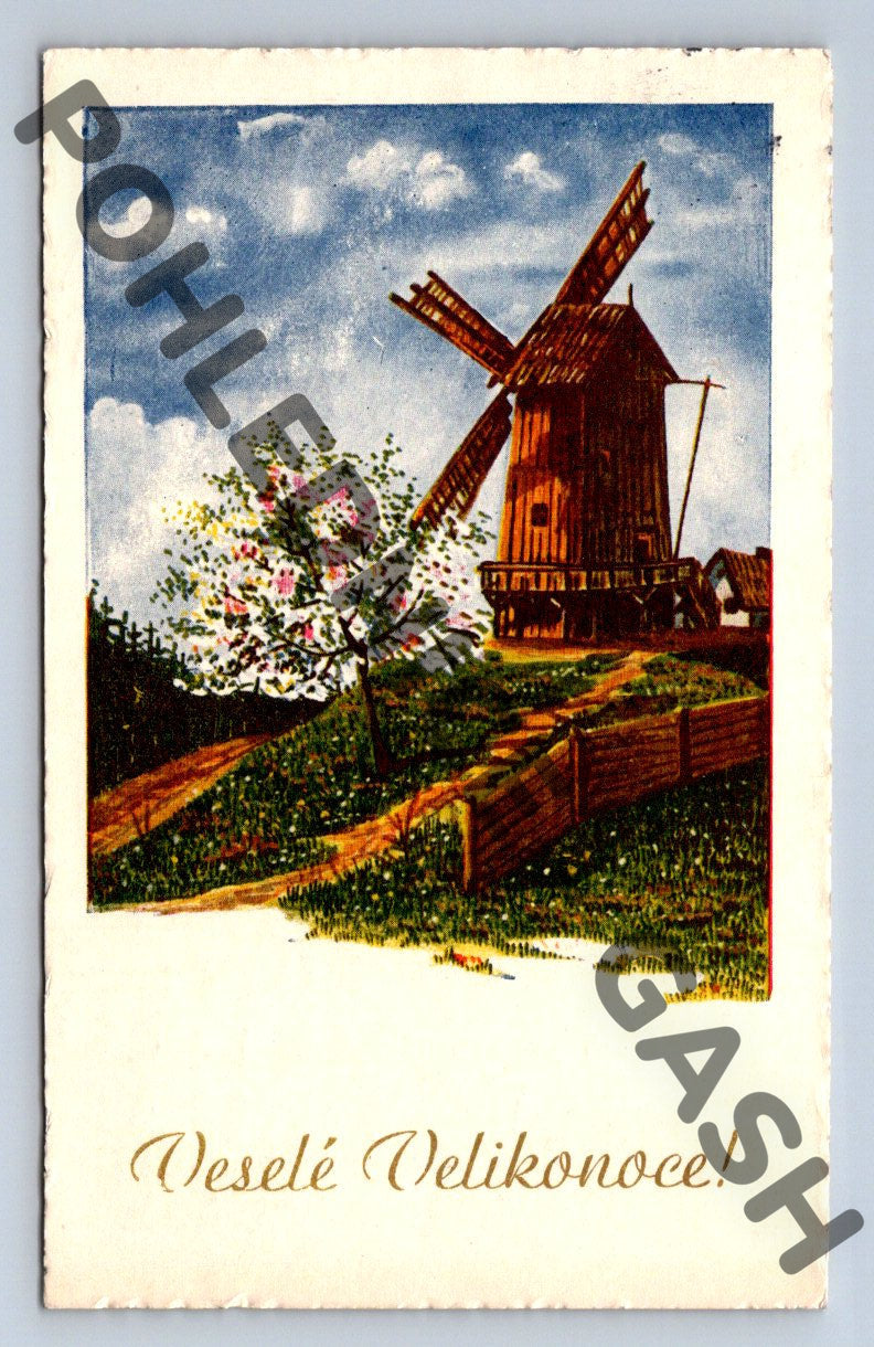 Pohlednice Velikonoční větrný mlýn 1928 Československo (M1461)