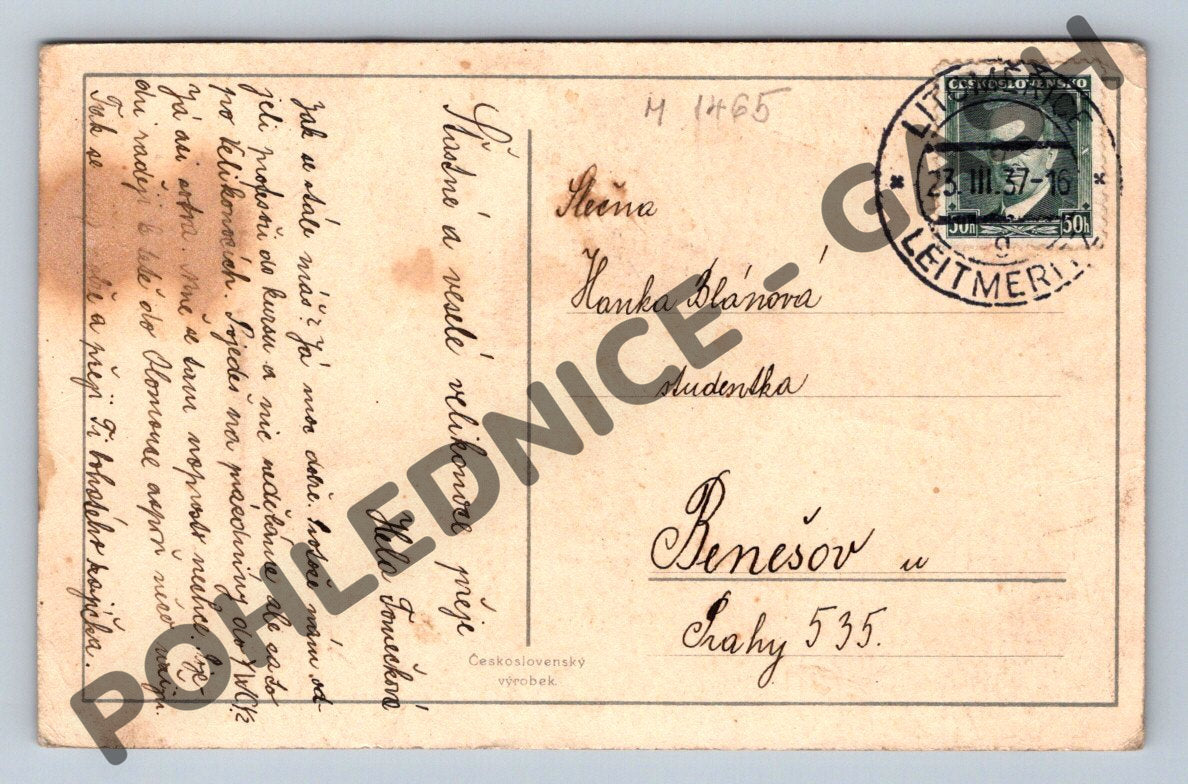 Pohlednice Velikonoční česká náves J. Strnad 1937 (M1465)