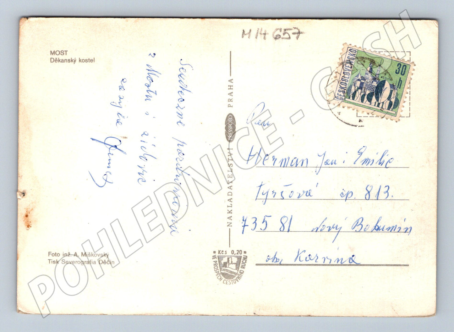 Pohlednice Most – děkanský kostel (M14657)