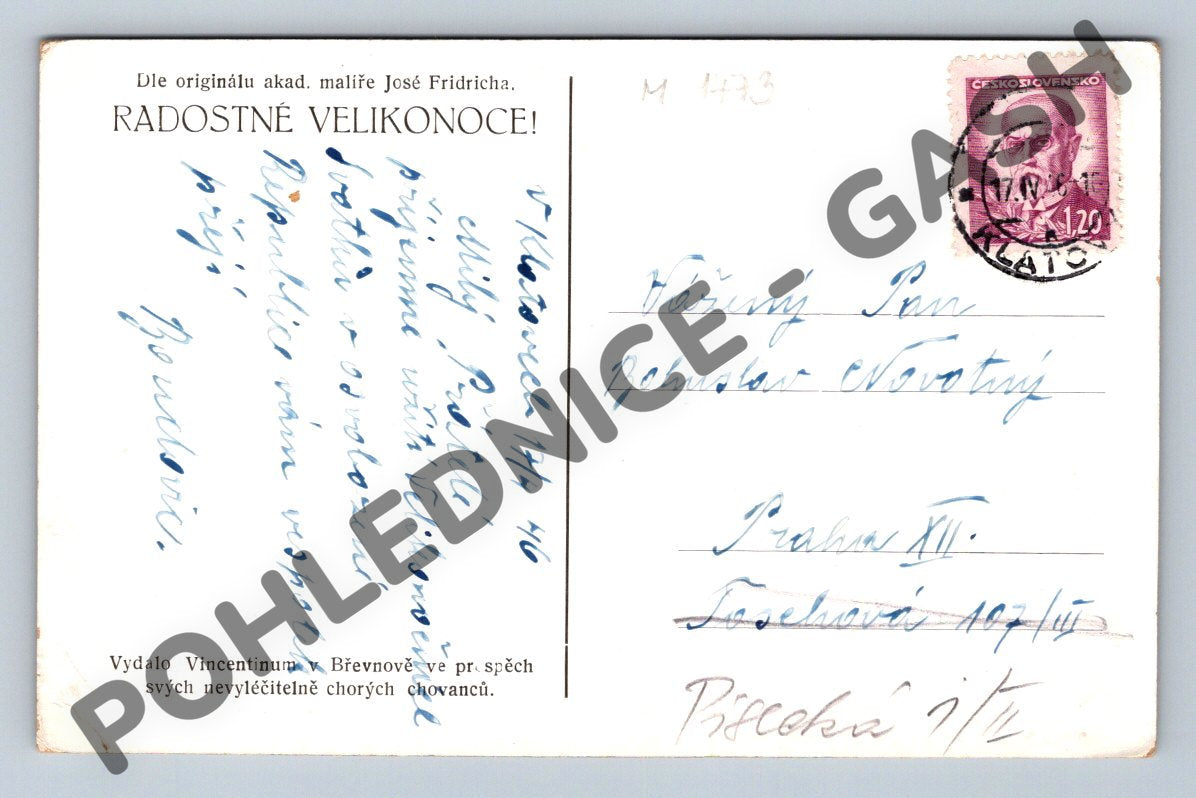 Pohlednice Velikonoční Josef Fridrich etnografie 1946 (M1473)