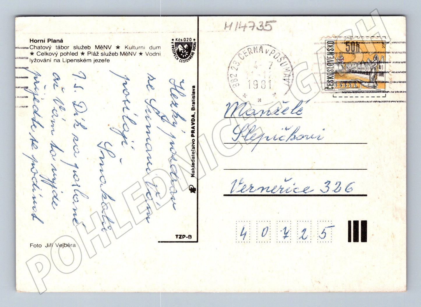 Pohlednice Horní Planá Lipenské jezero (M14735)