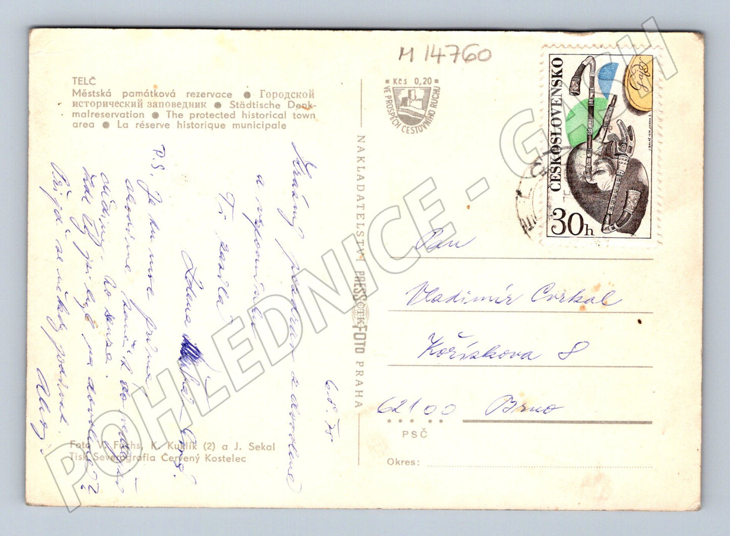 Pohlednice Telč náměstí pohled na město (M14760)