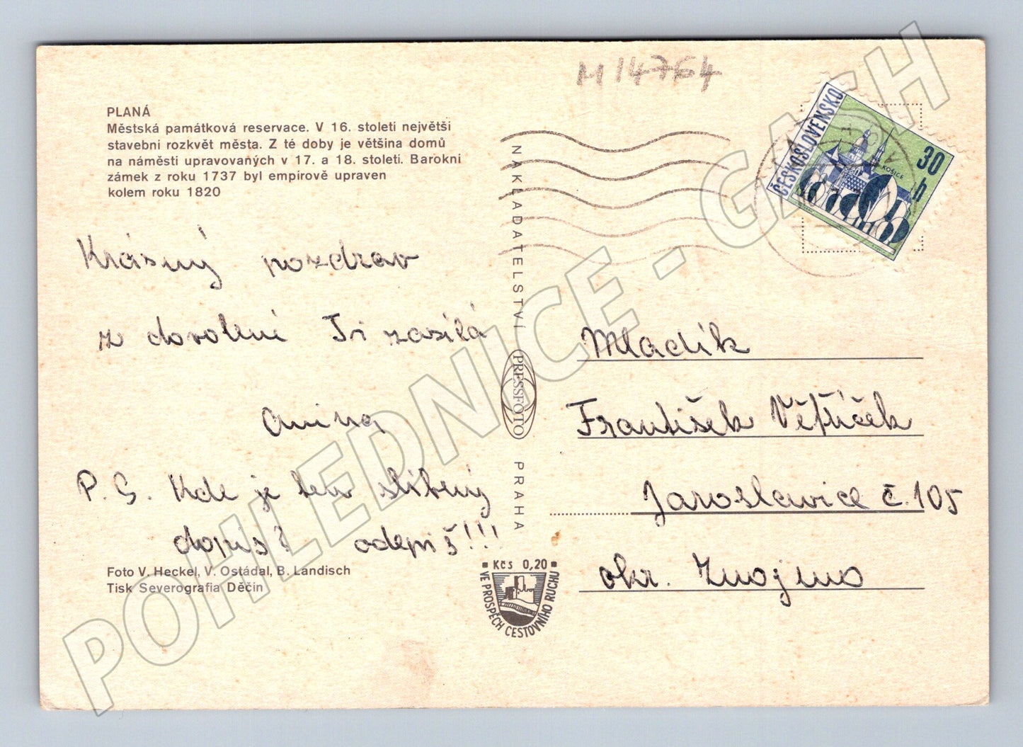 Pohlednice Zámek a náměstí Planá (M14764)