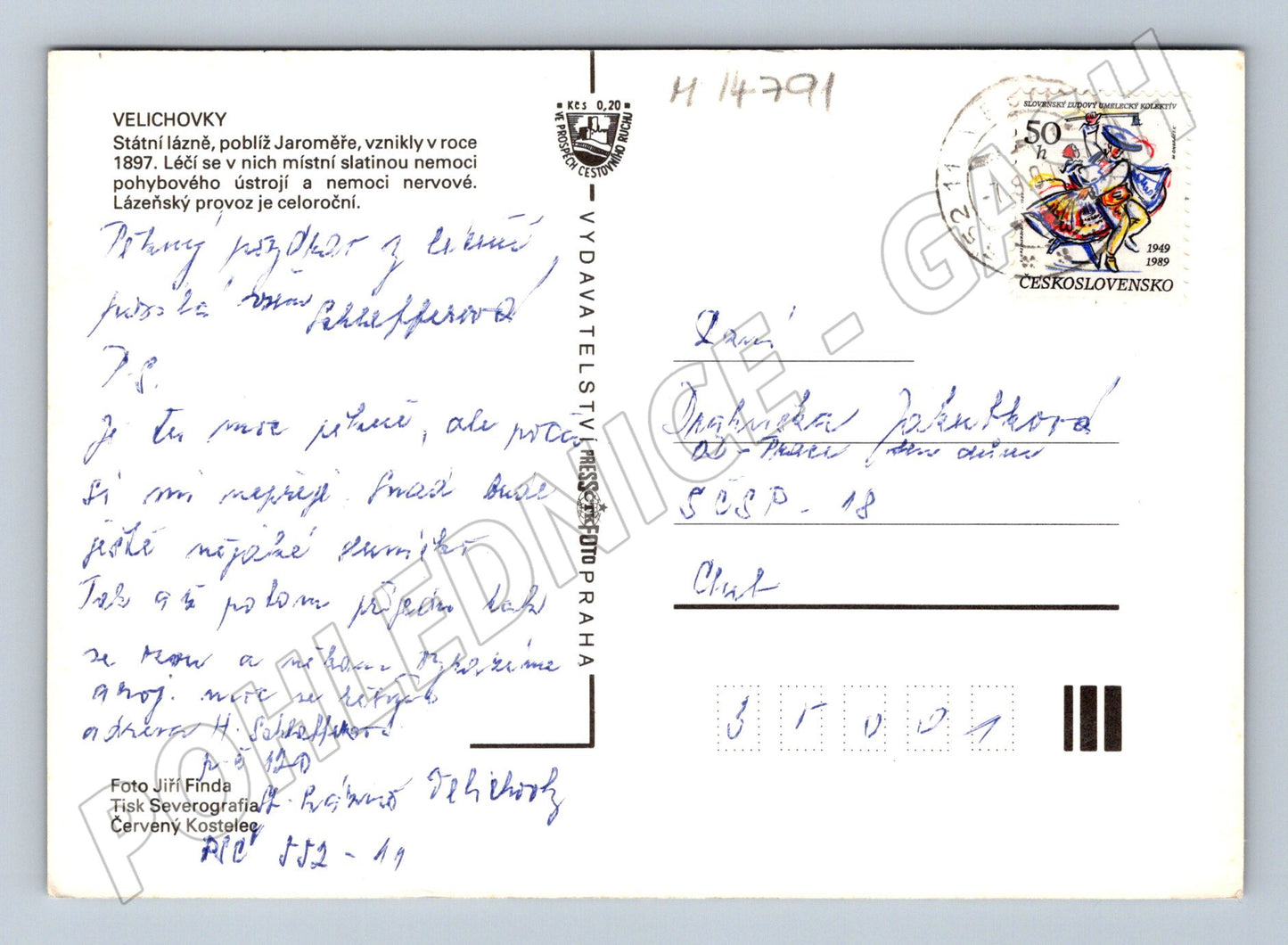 Pohlednice Velichovky lázně (prošla poštou, ČSR, M14791)