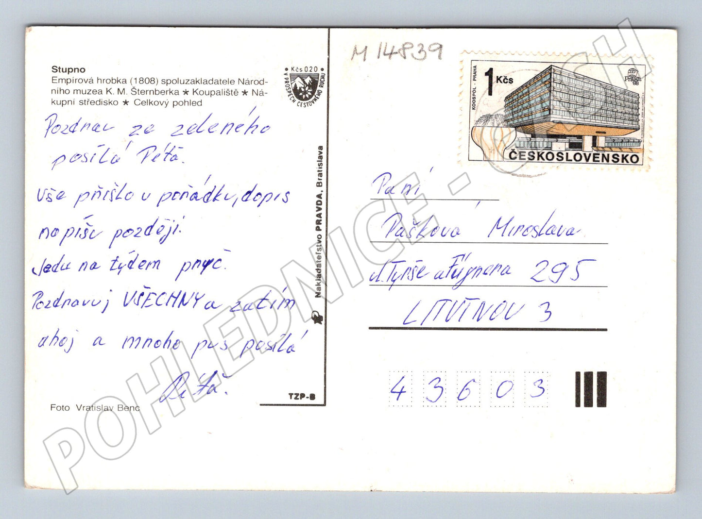 Pohlednice Stupno empírová hrobka (M14839)