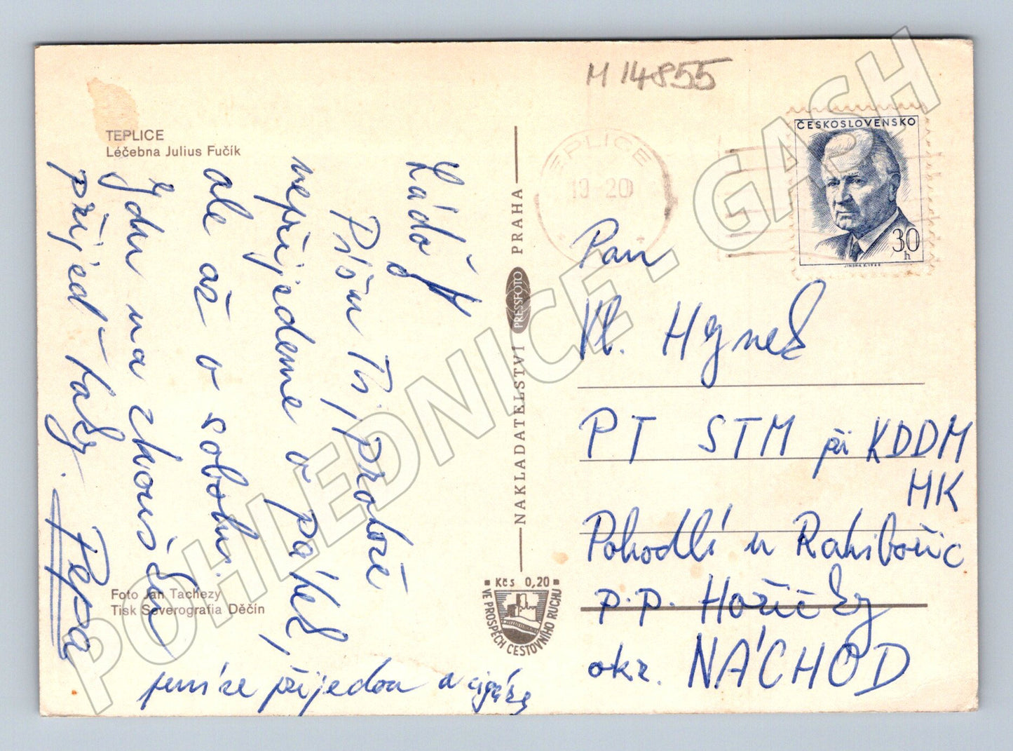 Pohlednice Léčebna Julius Fučík s razítkem a známkou (M14855)