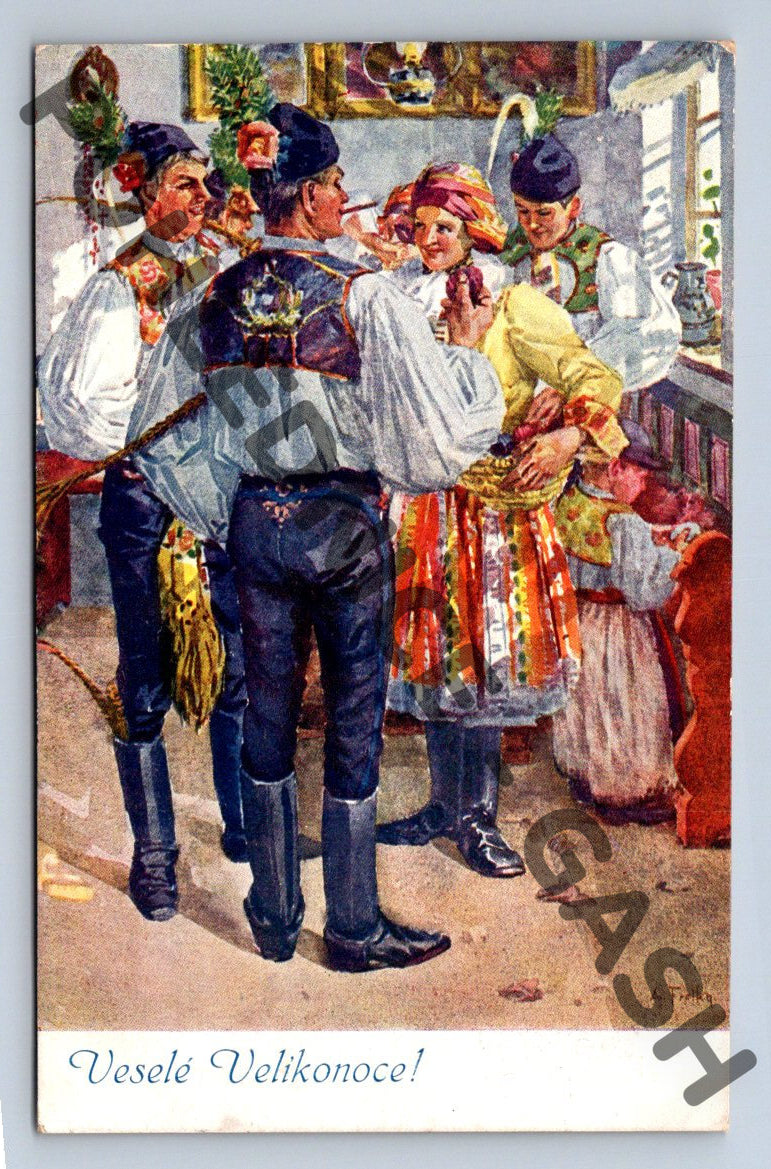 Pohlednice Velikonoční tradiční český venkov 1914 (M1489)