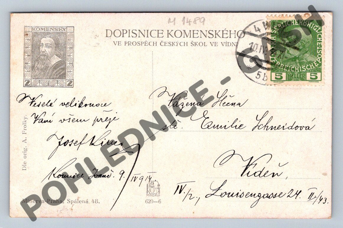 Pohlednice Velikonoční tradiční český venkov 1914 (M1489)