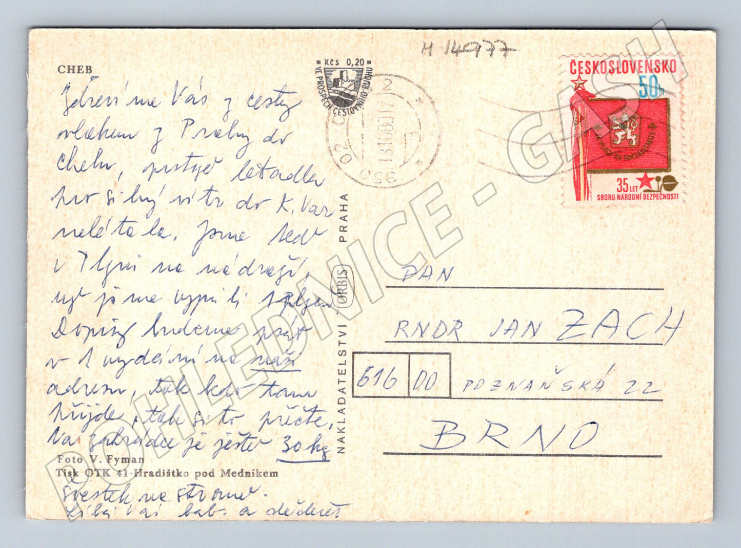 Pohlednice Cheb, ČSSR (odeslána 1977, M14977)