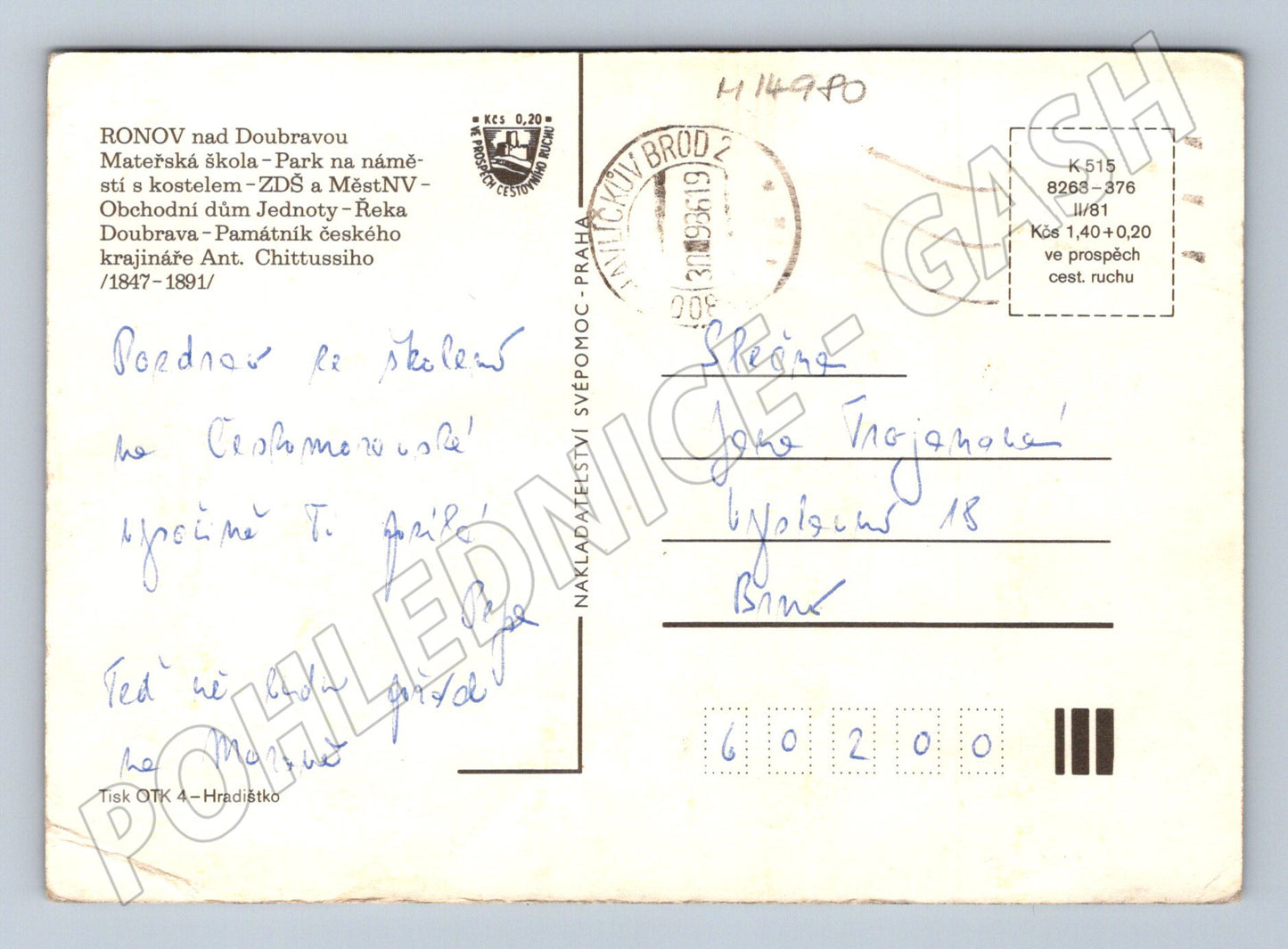 Pohlednice Ronov nad Doubravou M14980 (1981)