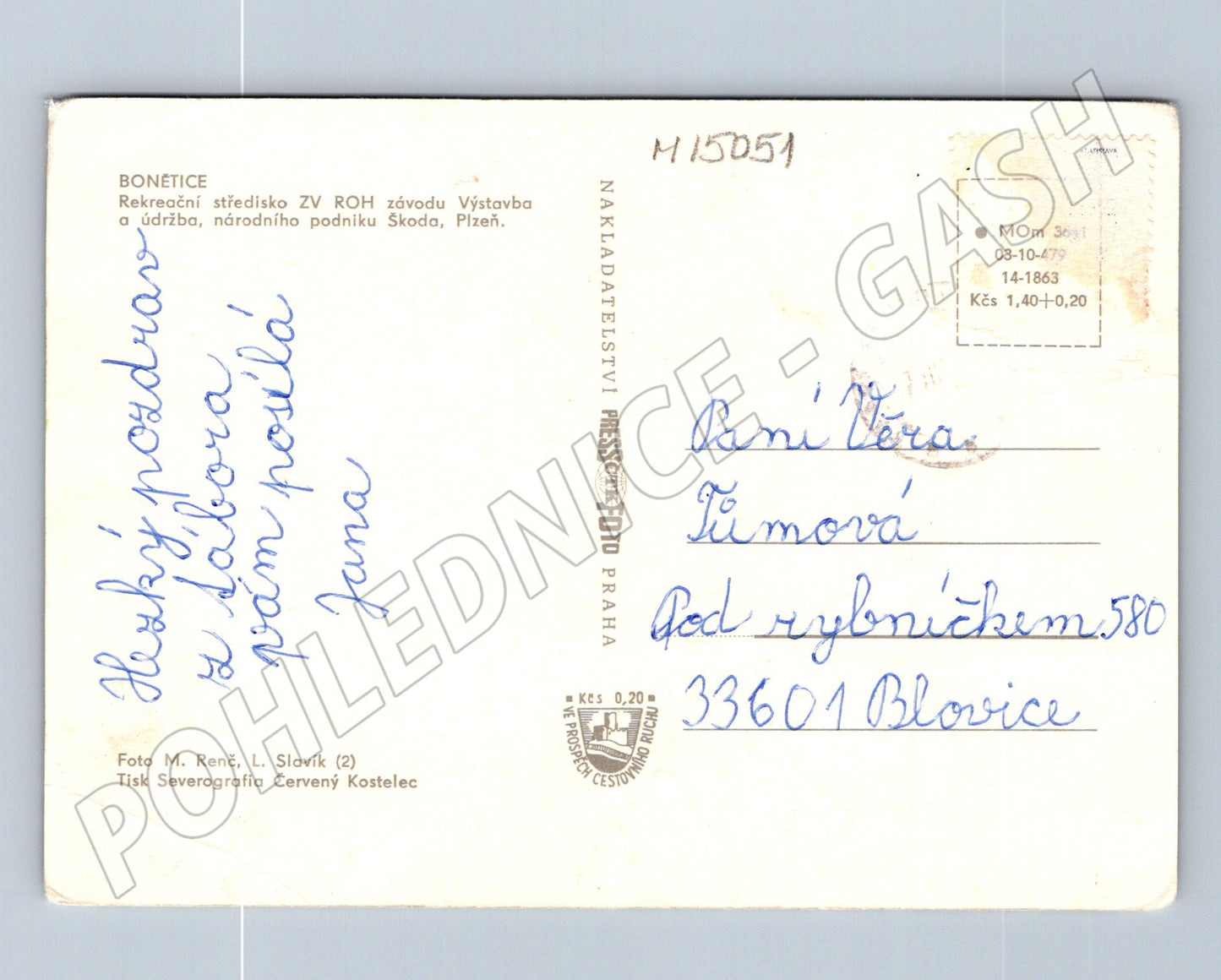 Pohlednice Bonětice – rekreační středisko 1979 ČSSR (M15051)