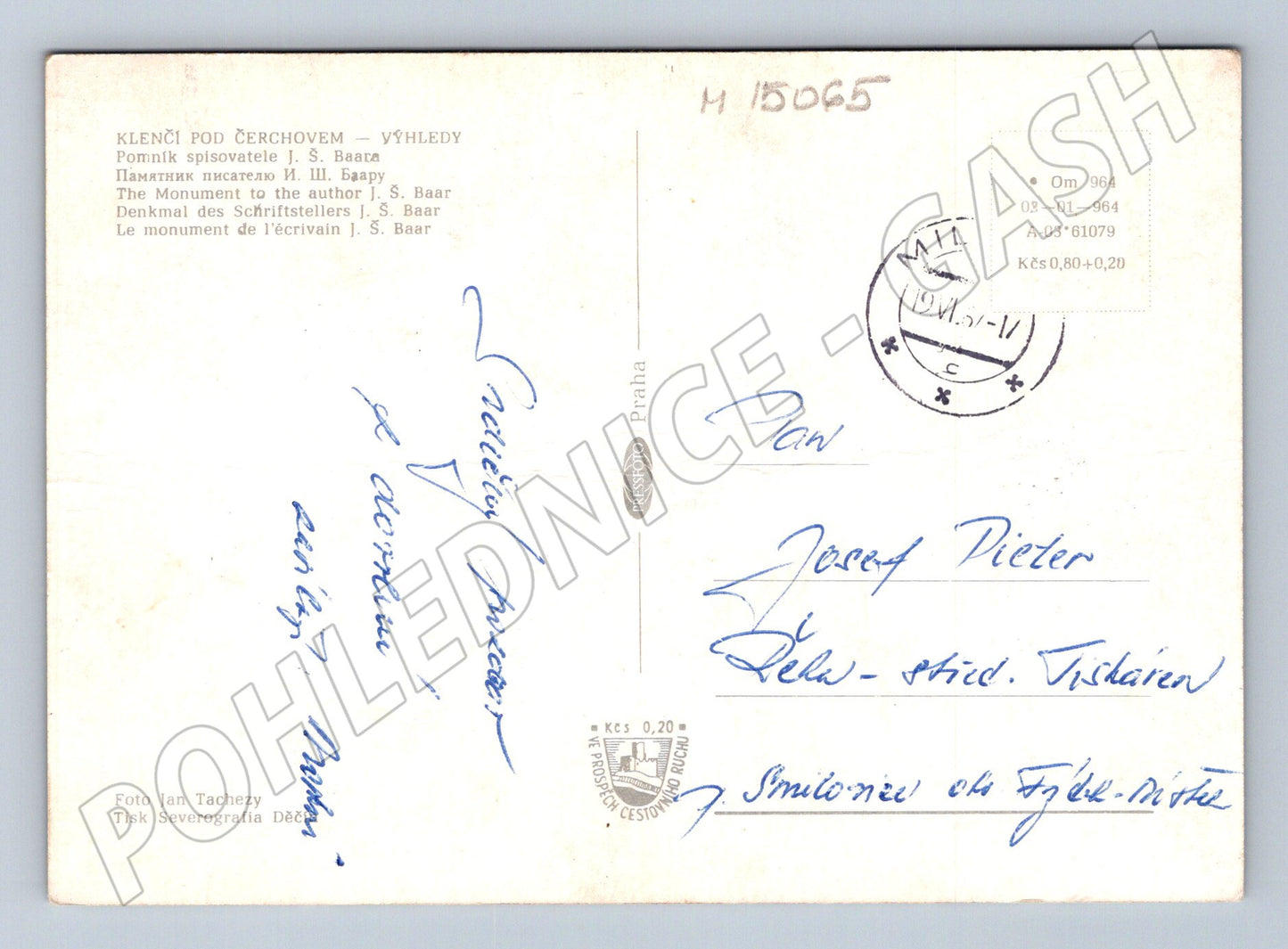 Pohlednice Památník J. Š. Baara, Klenčí pod Čerchovem (M15065)